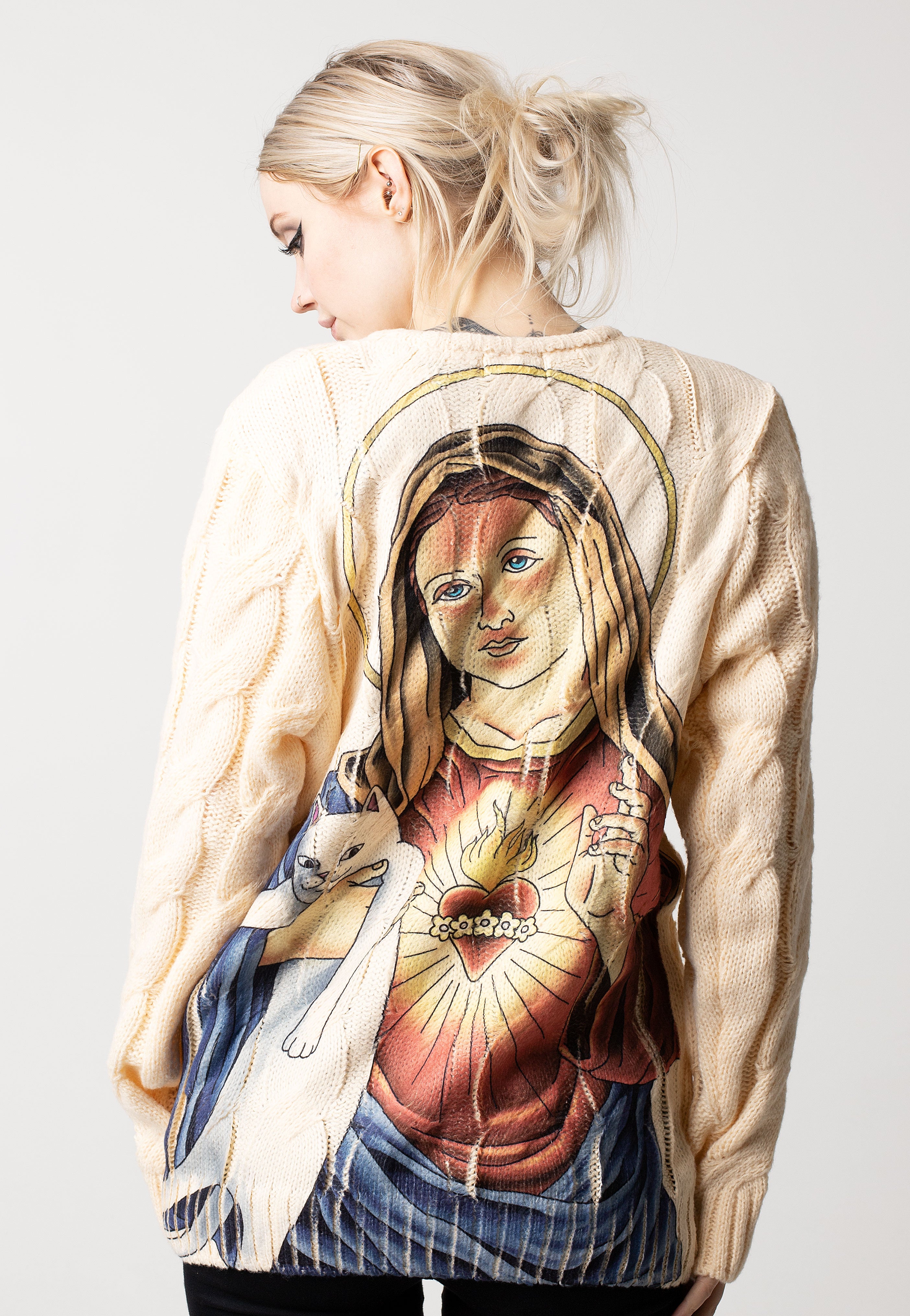 RIPNDIP - Mother Mary Cable Knit Cream - Pullover | Women-Image