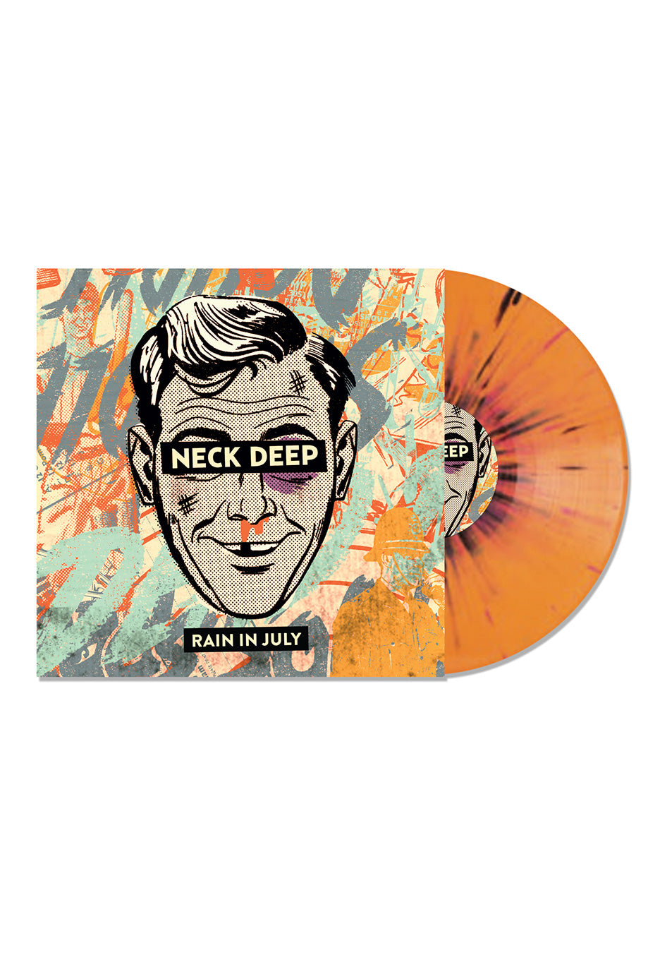 Neck Deep - Rain In July 10 Year Anniversary Orange w/ Black & Pink - Splattered LP | Neutral-Image