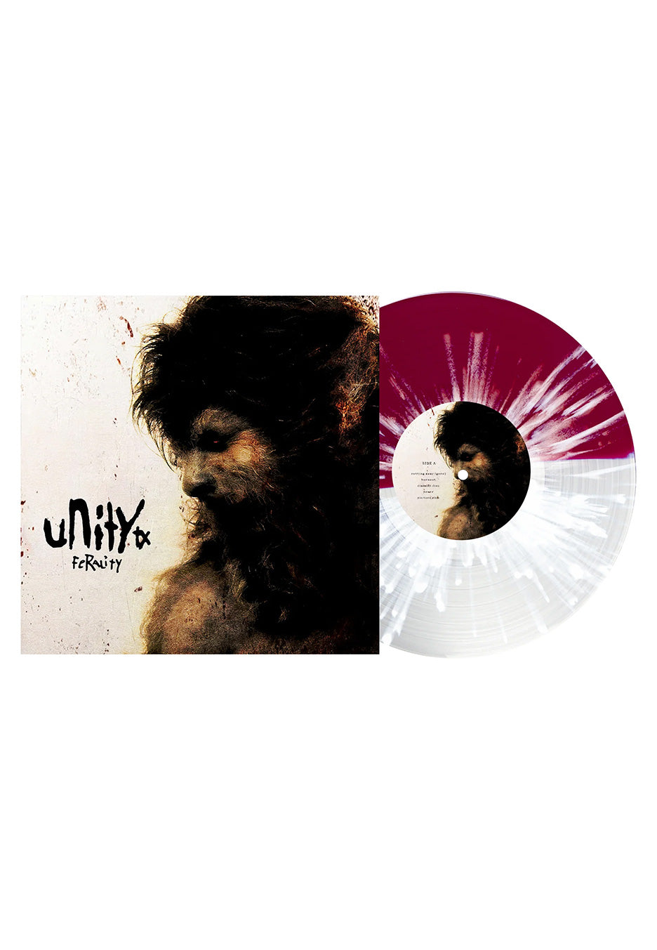 Unity TX - Ferality Oxblood/Clear Half/Half w/ White - Splattered Vinyl | Neutral-Image