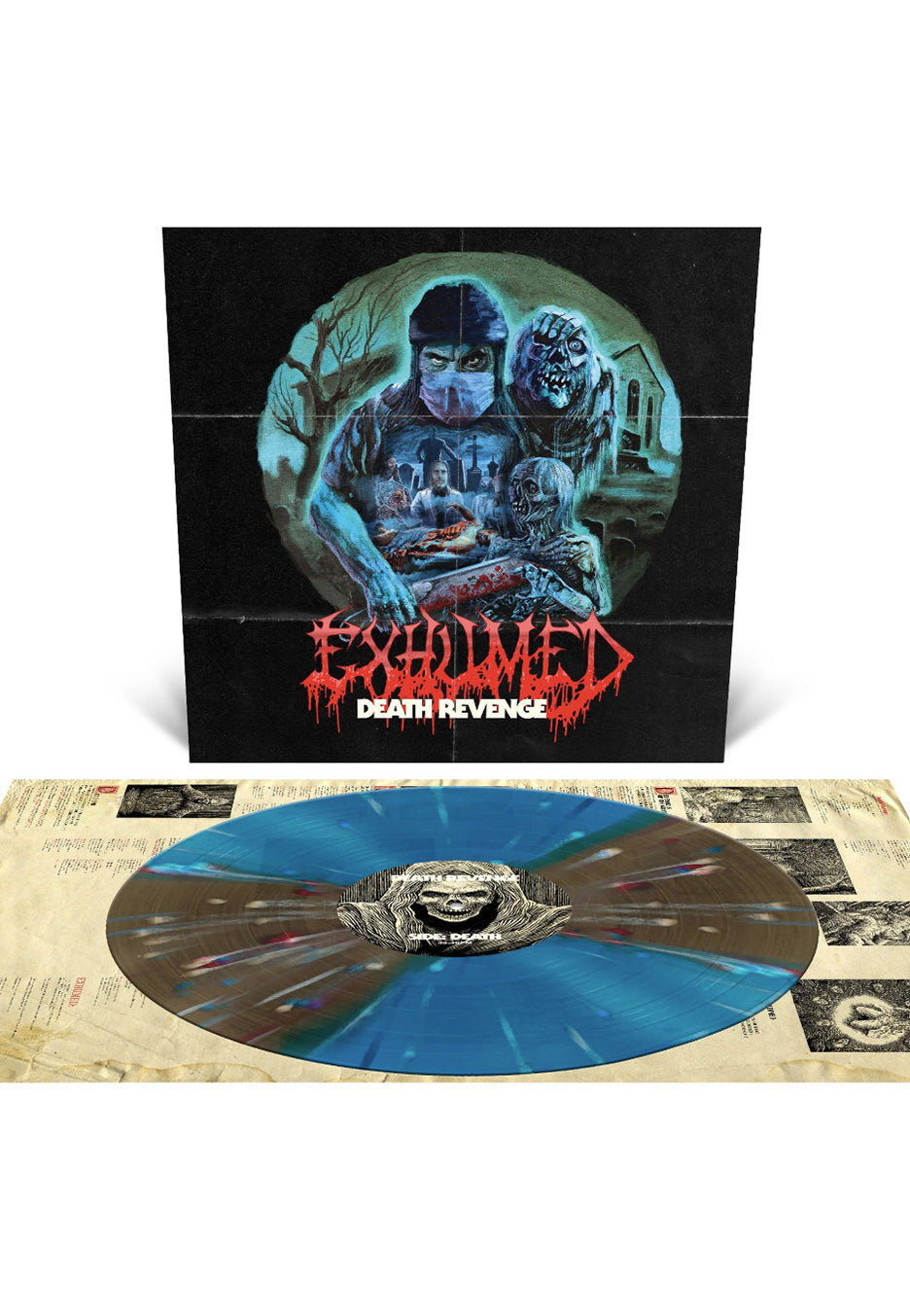 Exhumed - Death Revenge Sea Blue Ice Quad w/ Red/Bone/White/Cyan/Blue - Splattered Vinyl | Neutral-Image