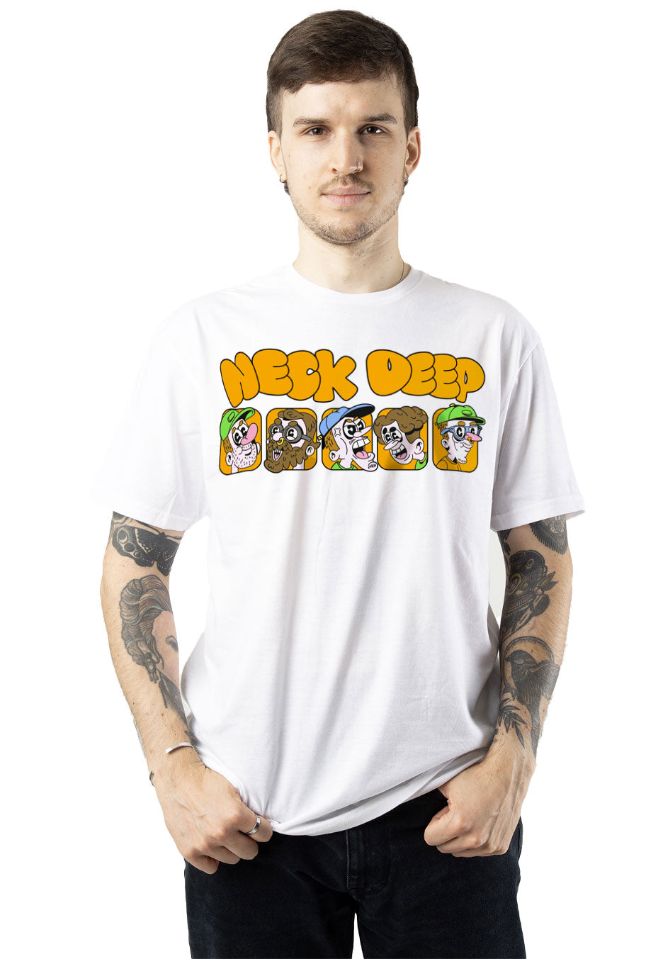 Neck Deep - Cartoon Band Member White - T-Shirt | Men-Image