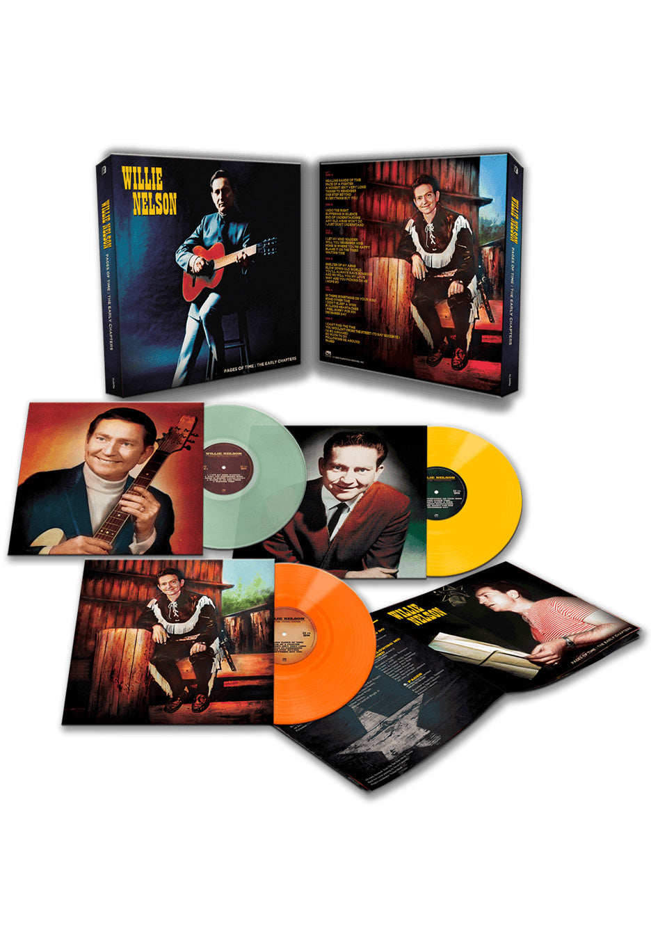 Willie Nelson - Pages Of Time: The Early Chapters Ltd. Orange & Coke Bottle Green & Yellow - 3 Vinyl Boxset | Neutral-Image