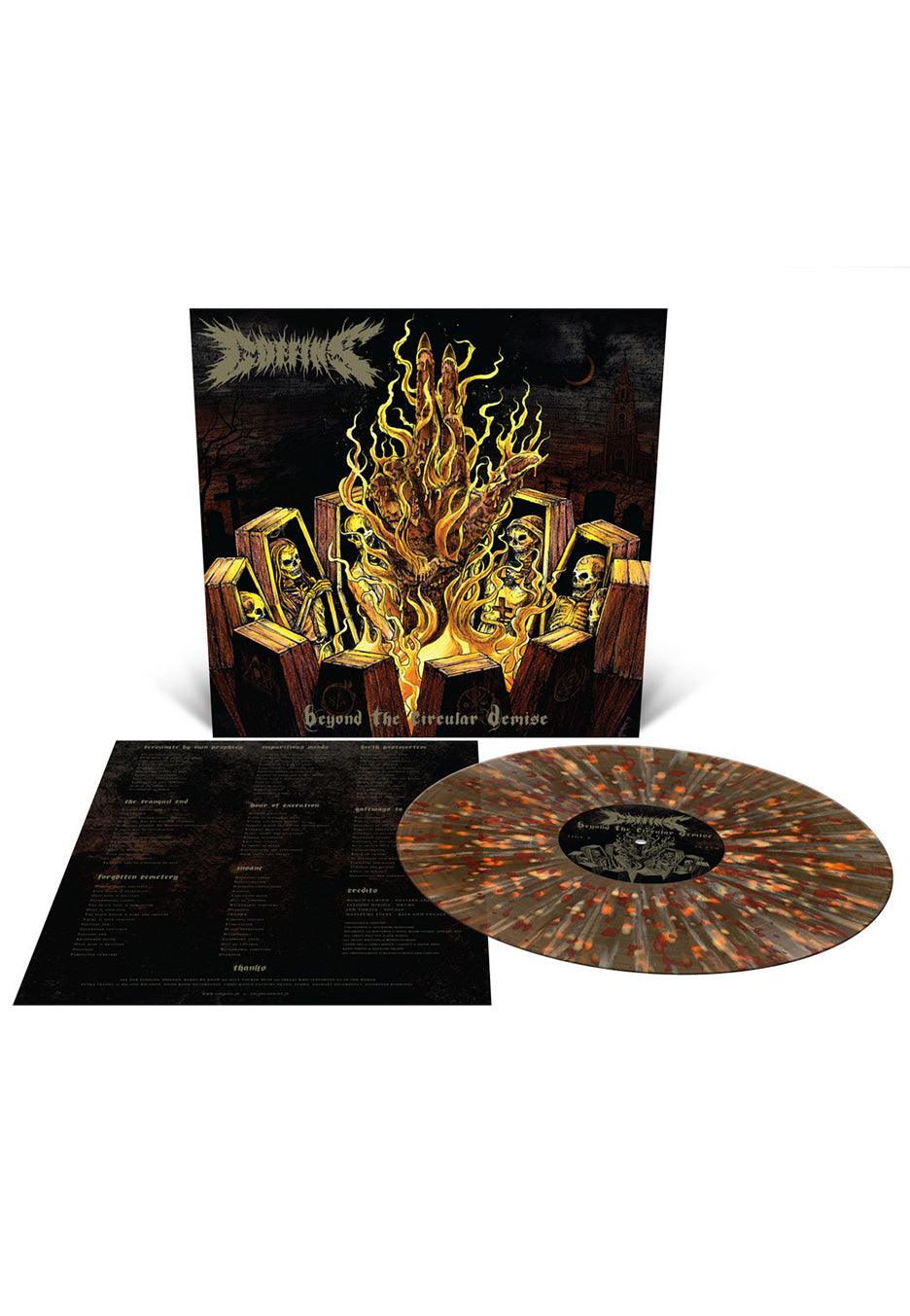 Coffins - Beyond The Circular Demise Ltd. Black Ice w/ Mustard/Halloween Orange/Oxblood - Splattered Vinyl | Neutral-Image