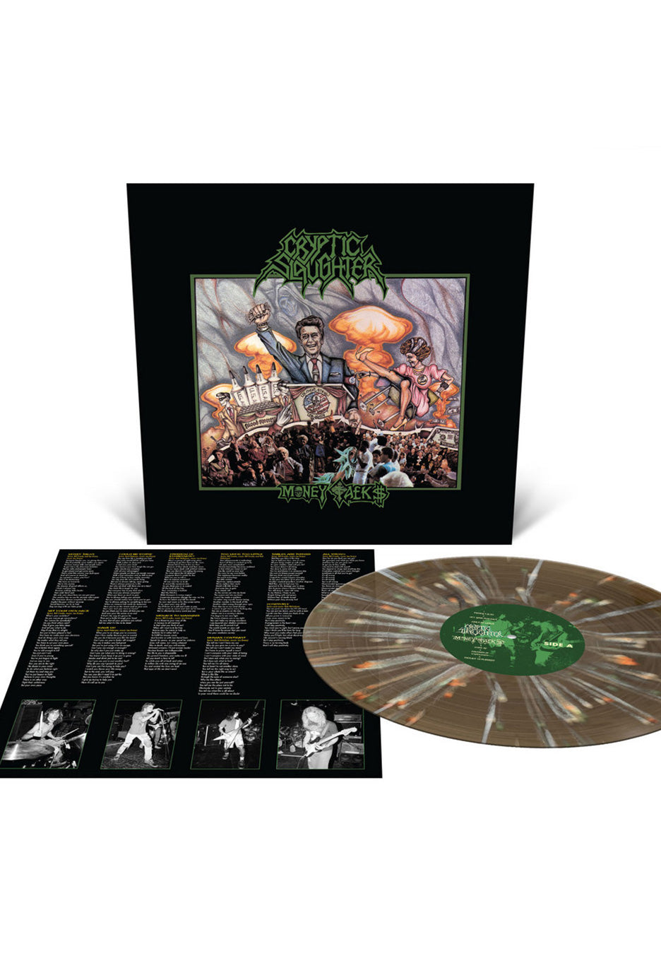 Cryptic Slaughter - Money Talks Ltd. Black Ice w/ Olive Green/Bone White/Halloween Orange - Splattered Vinyl | Neutral-Image