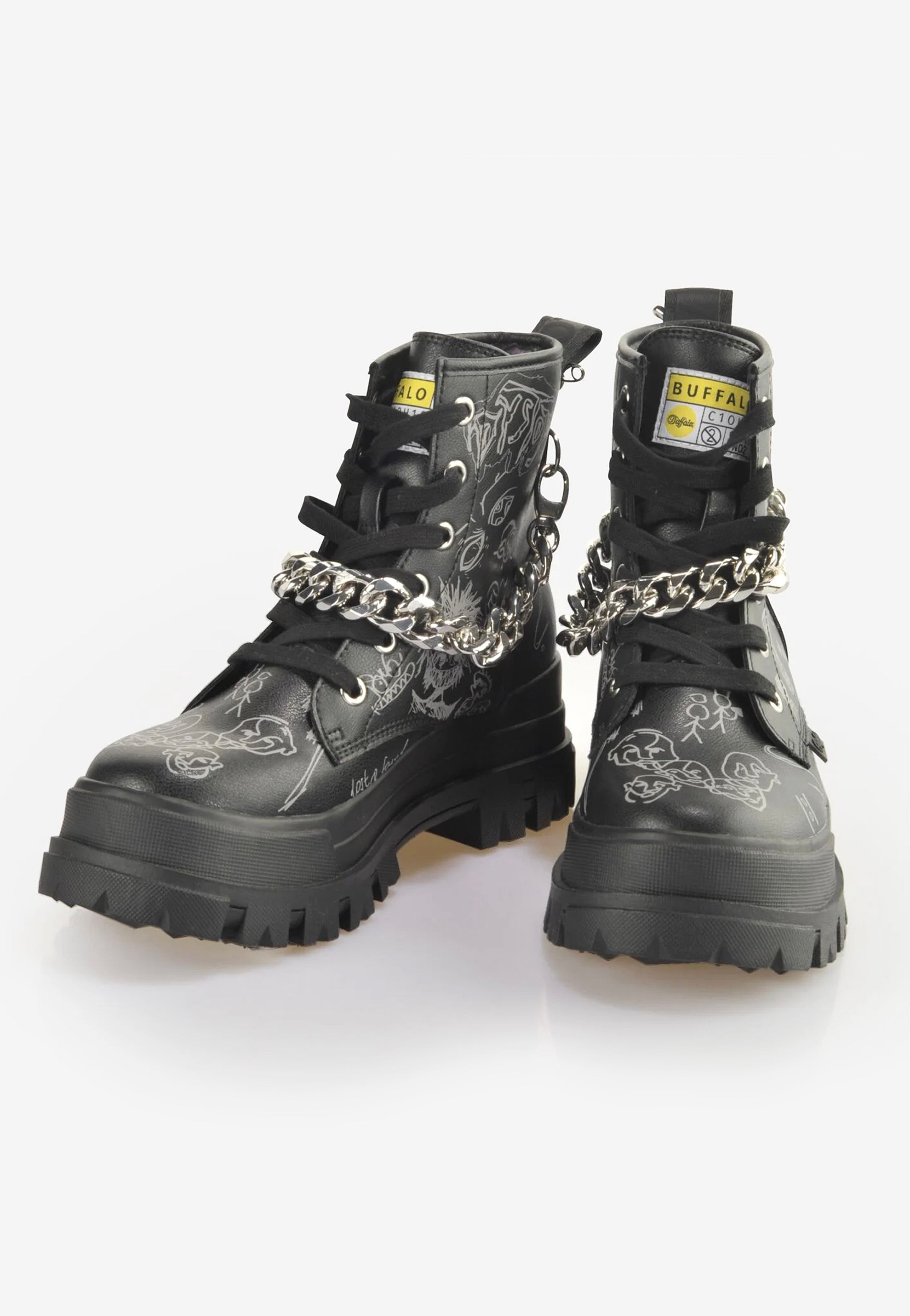 Buffalo - Aspha Rld Chain Vegan Nappa Graffiti Black/White - Girl Shoes | Women-Image