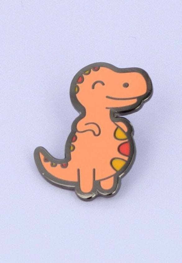 Punky Pins - Chubby Orange Dinosaur Enamel - Pin | Neutral-Image