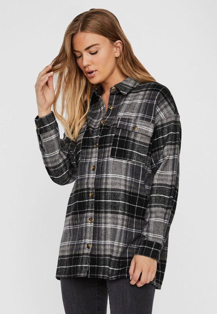 Noisy May - Flanny Long Shacket Black/BW/Grey - Shirt | Women-Image