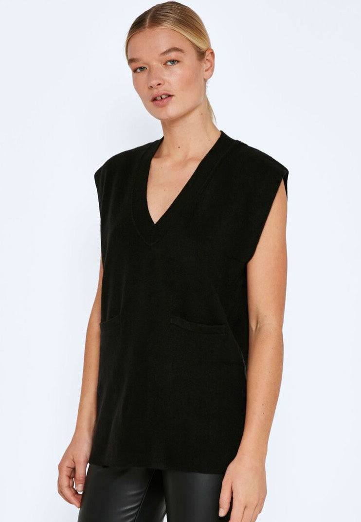 Noisy May - Clari V Neck Pocket Knit Black - Top | Women-Image