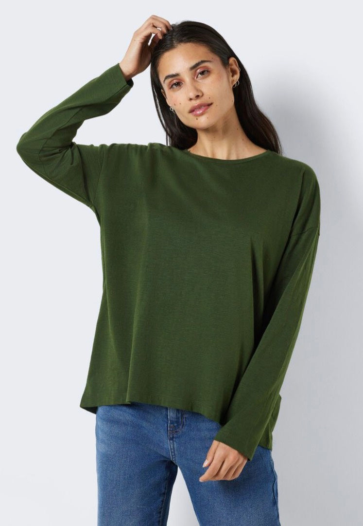 Noisy May - Mathilde O Neck High/Low Top Kombu Green - Longsleeve | Women-Image