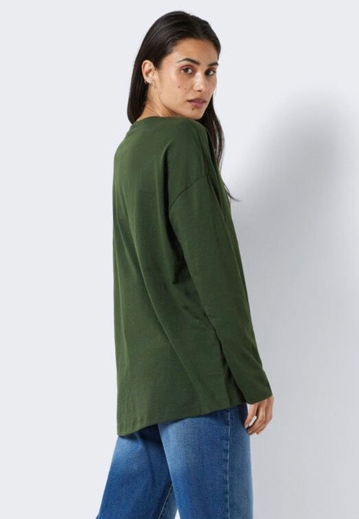 Noisy May - Mathilde O Neck High/Low Top Kombu Green - Longsleeve | Women-Image