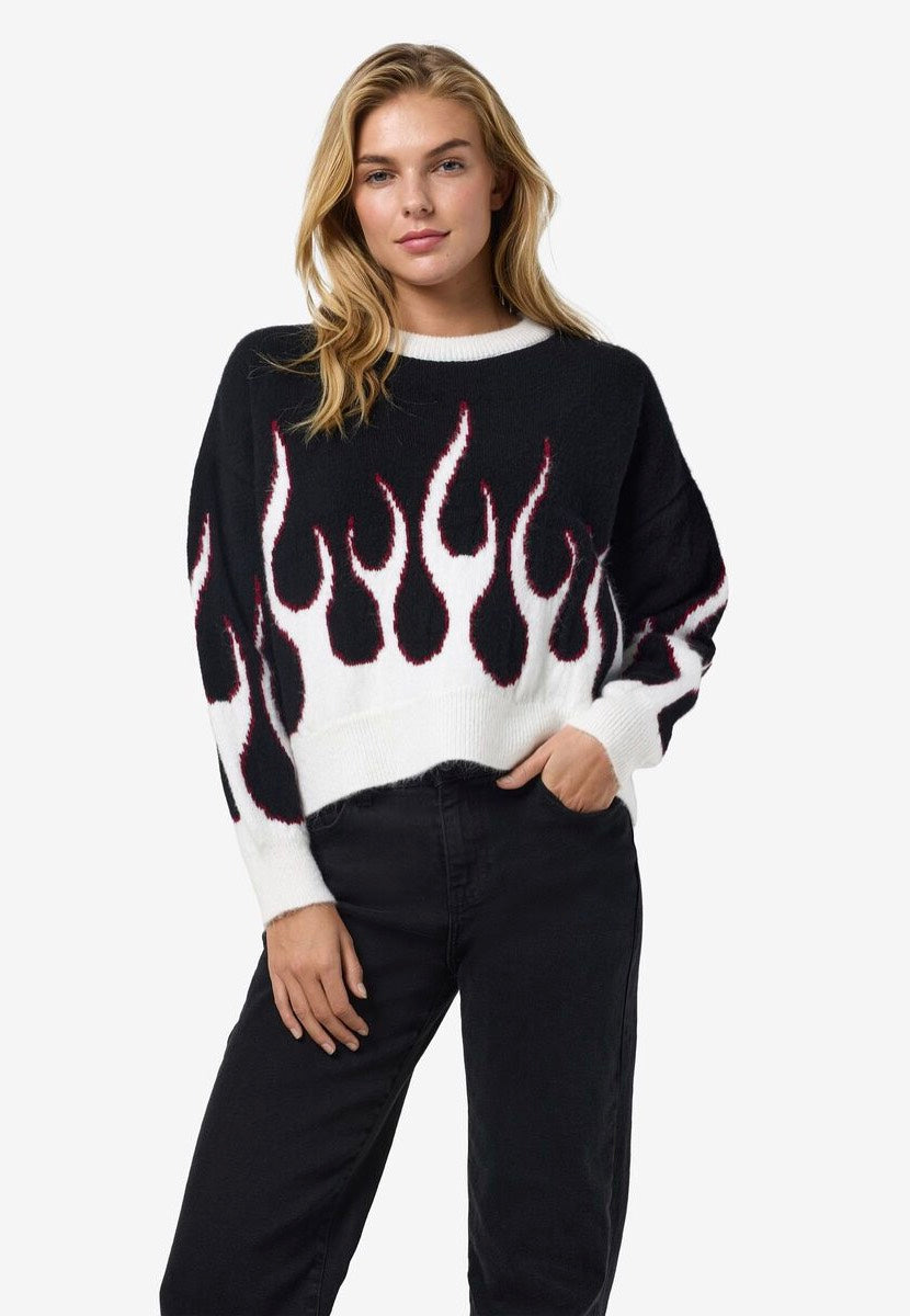 Noisy May - Bailey O Neck Jacquard Black Flame - Pullover | Women-Image