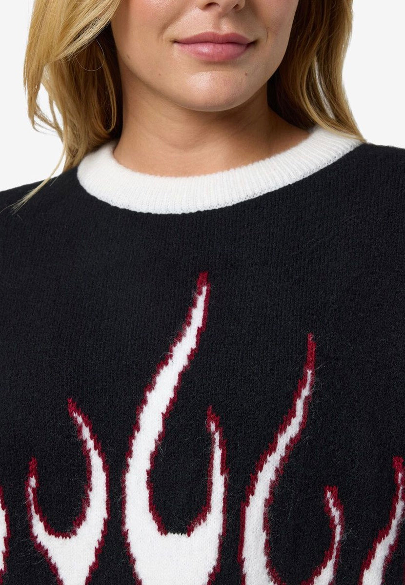 Noisy May - Bailey O Neck Jacquard Black Flame - Pullover | Women-Image