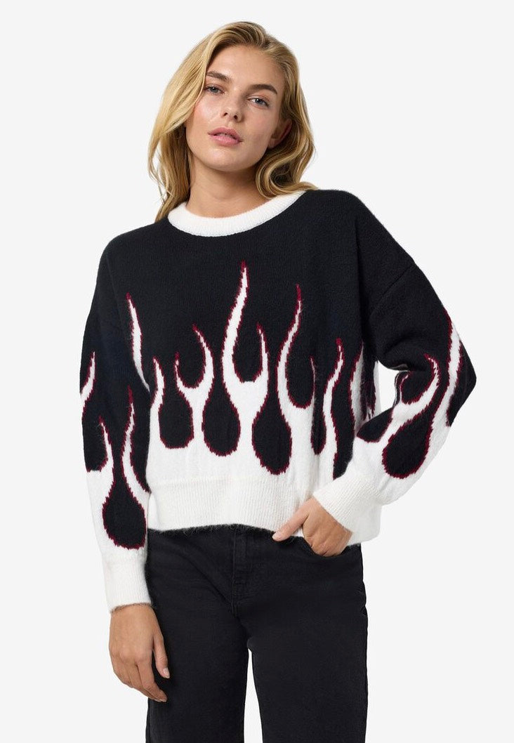 Noisy May - Bailey O Neck Jacquard Black Flame - Pullover | Women-Image