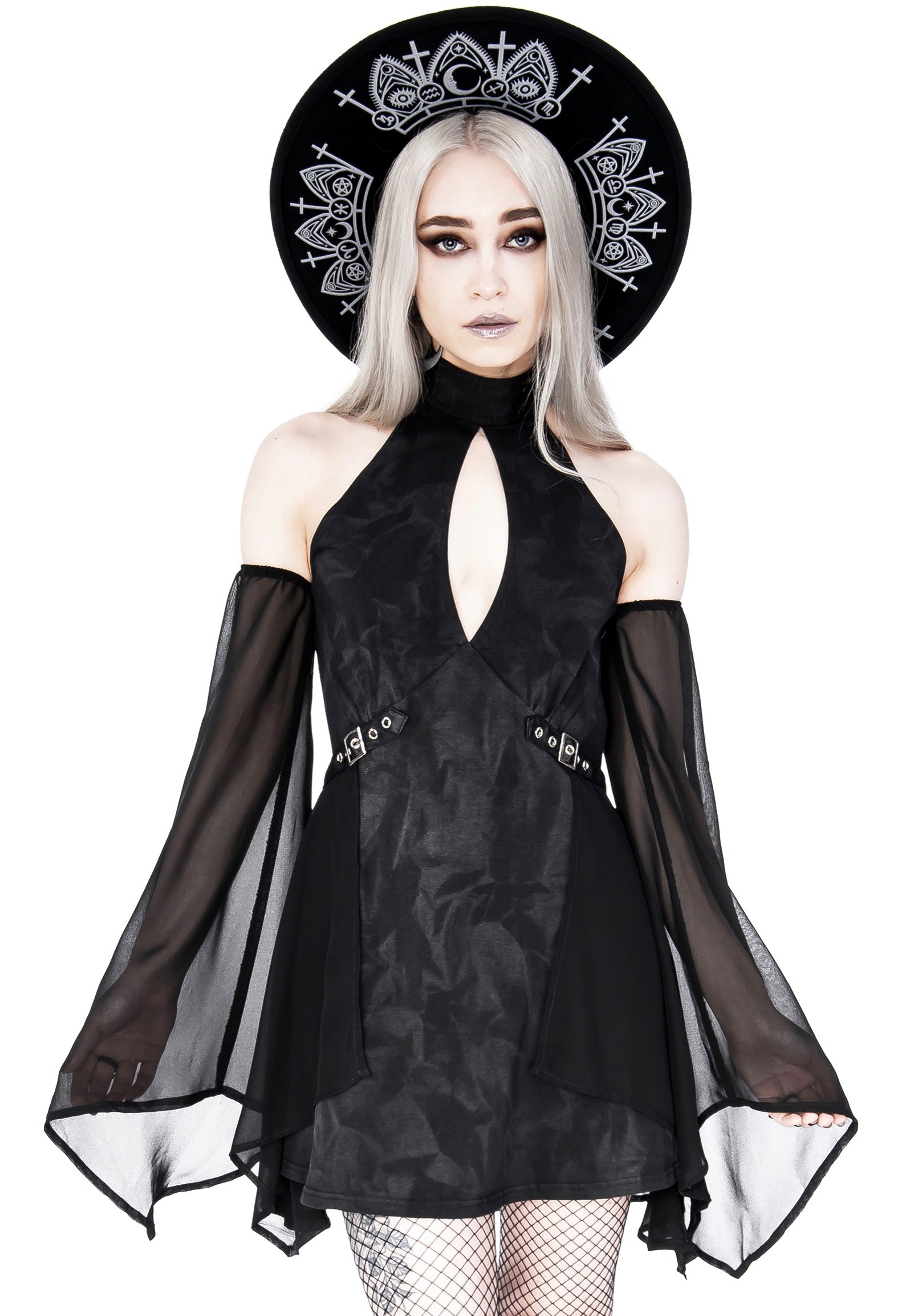 Restyle - Halterneck Floaty Fairy Acid Wash Tunic Black - Dress | Women-Image