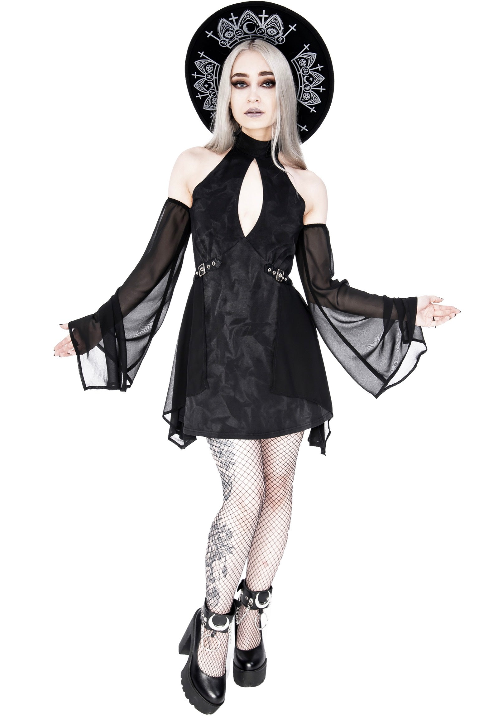 Restyle - Halterneck Floaty Fairy Acid Wash Tunic Black - Dress | Women-Image