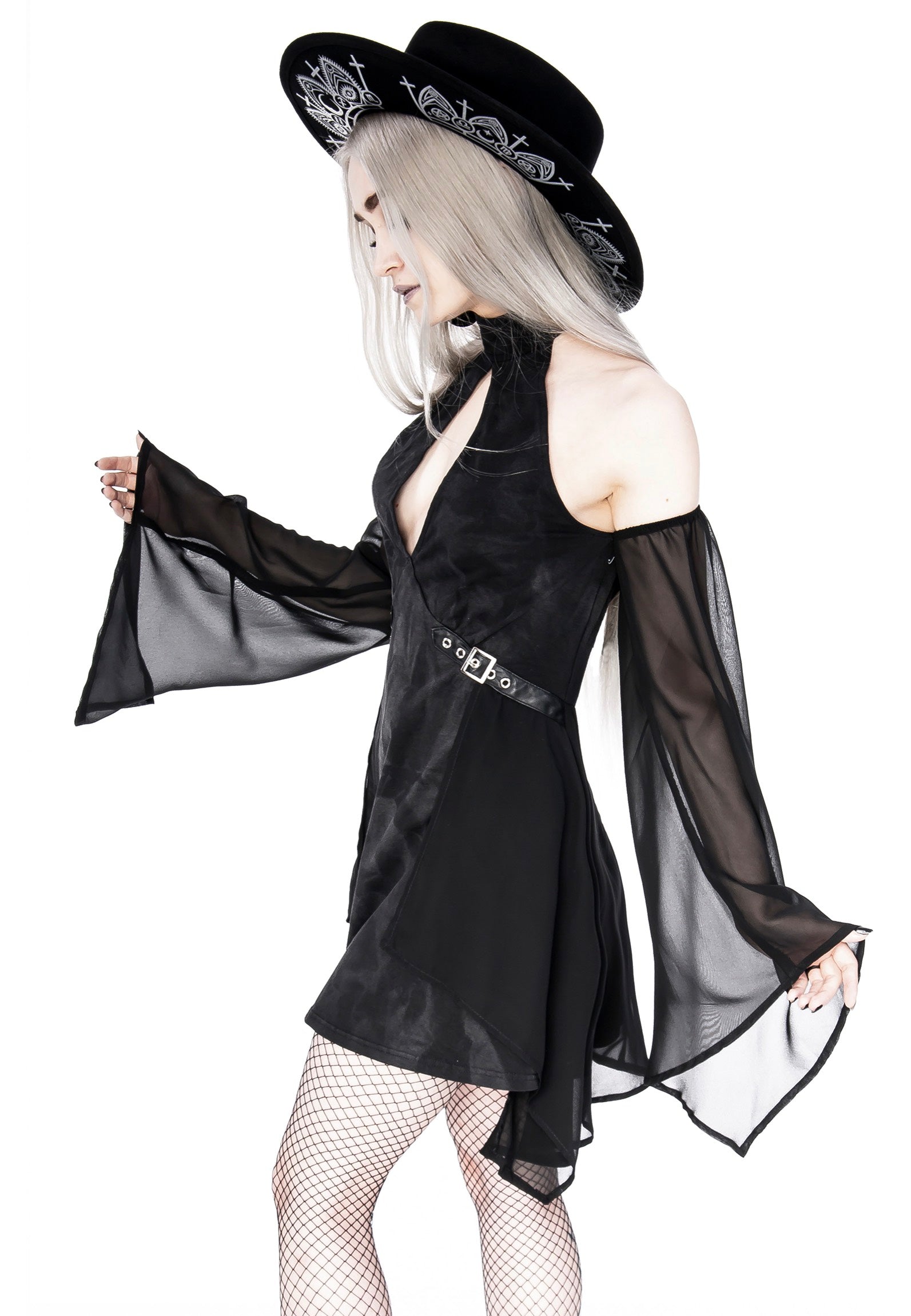 Restyle - Halterneck Floaty Fairy Acid Wash Tunic Black - Dress | Women-Image