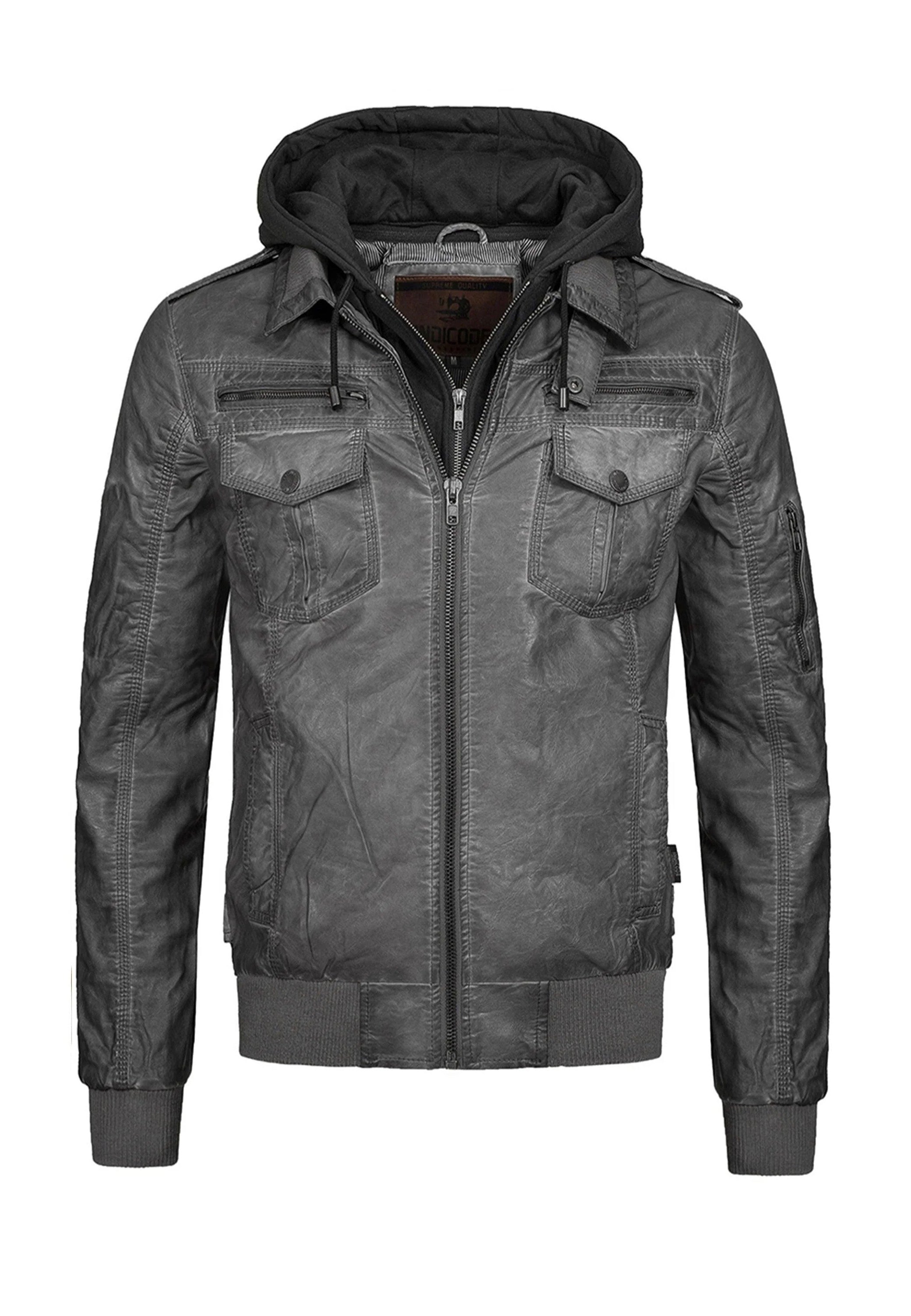 Indicode - Aaron Dark Grey - Leather Jacket | Men-Image