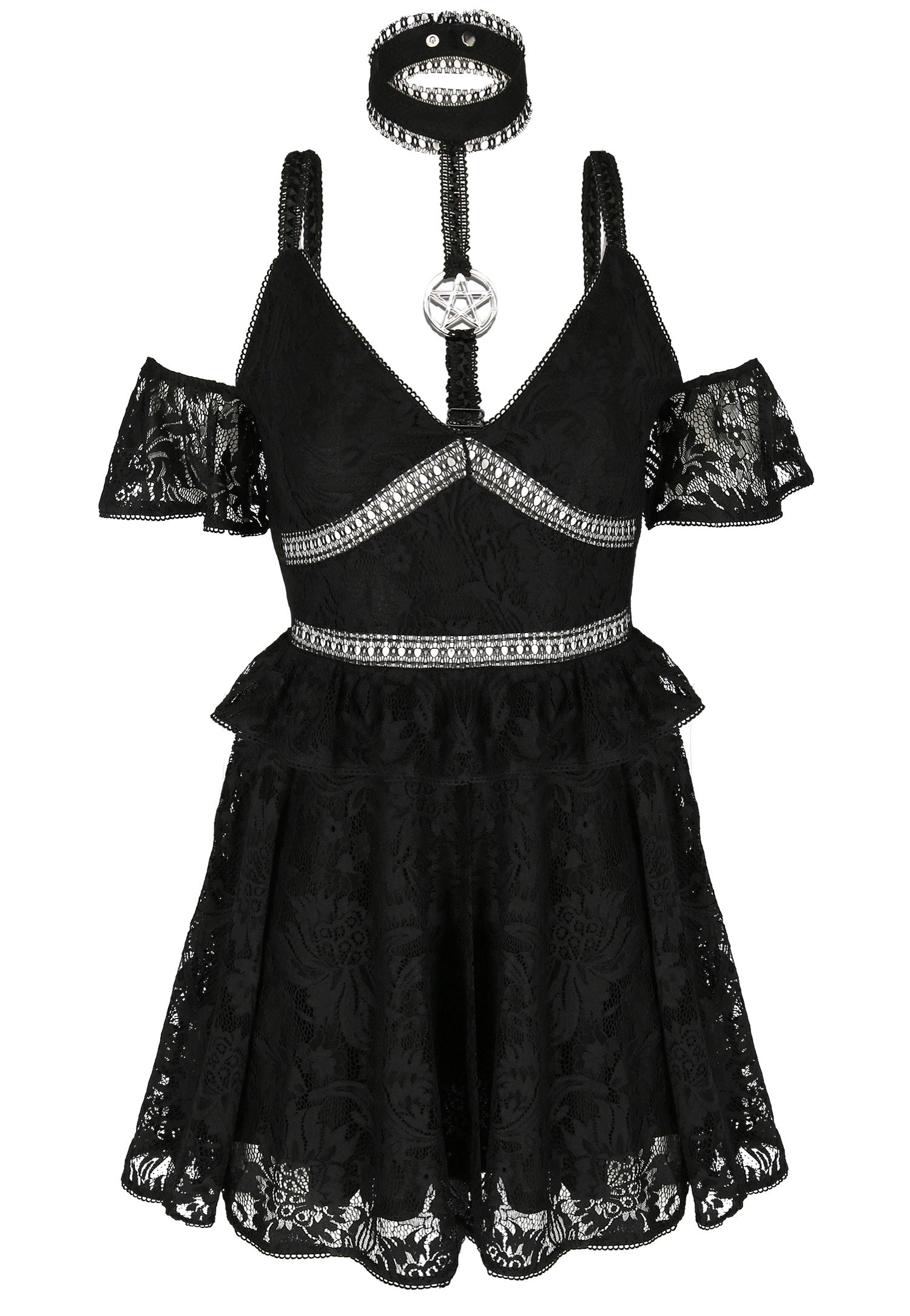 Restyle - Pentagram Lace With Collar Black - Dress | Women-Image