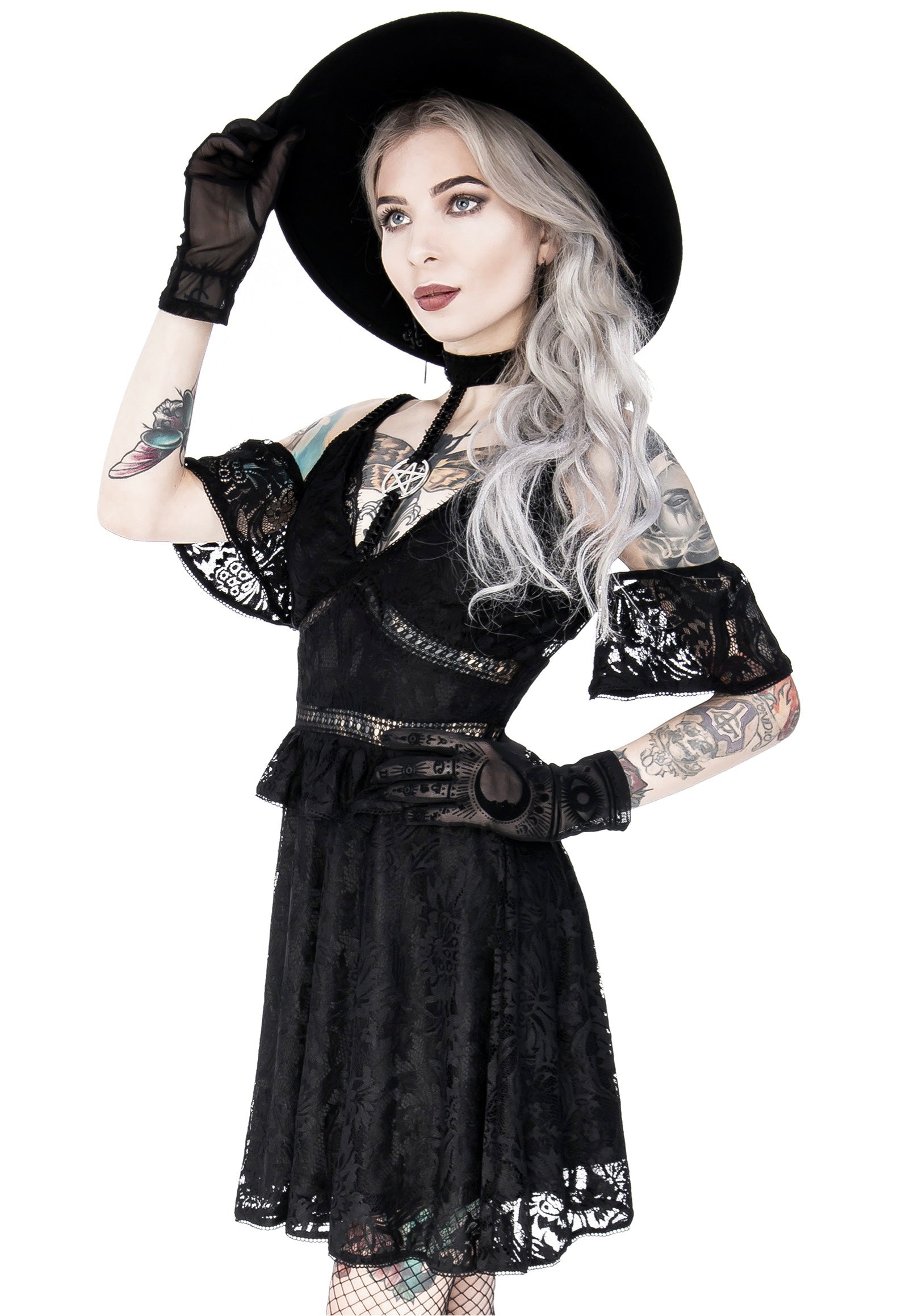 Restyle - Pentagram Lace With Collar Black - Dress | Women-Image