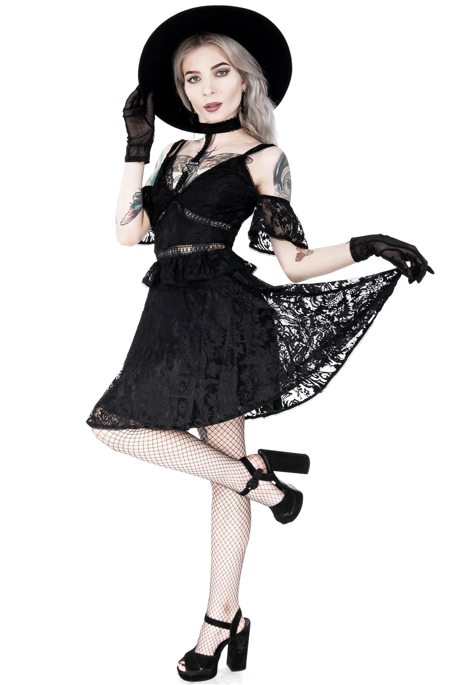 Restyle - Pentagram Lace With Collar Black - Dress | Women-Image