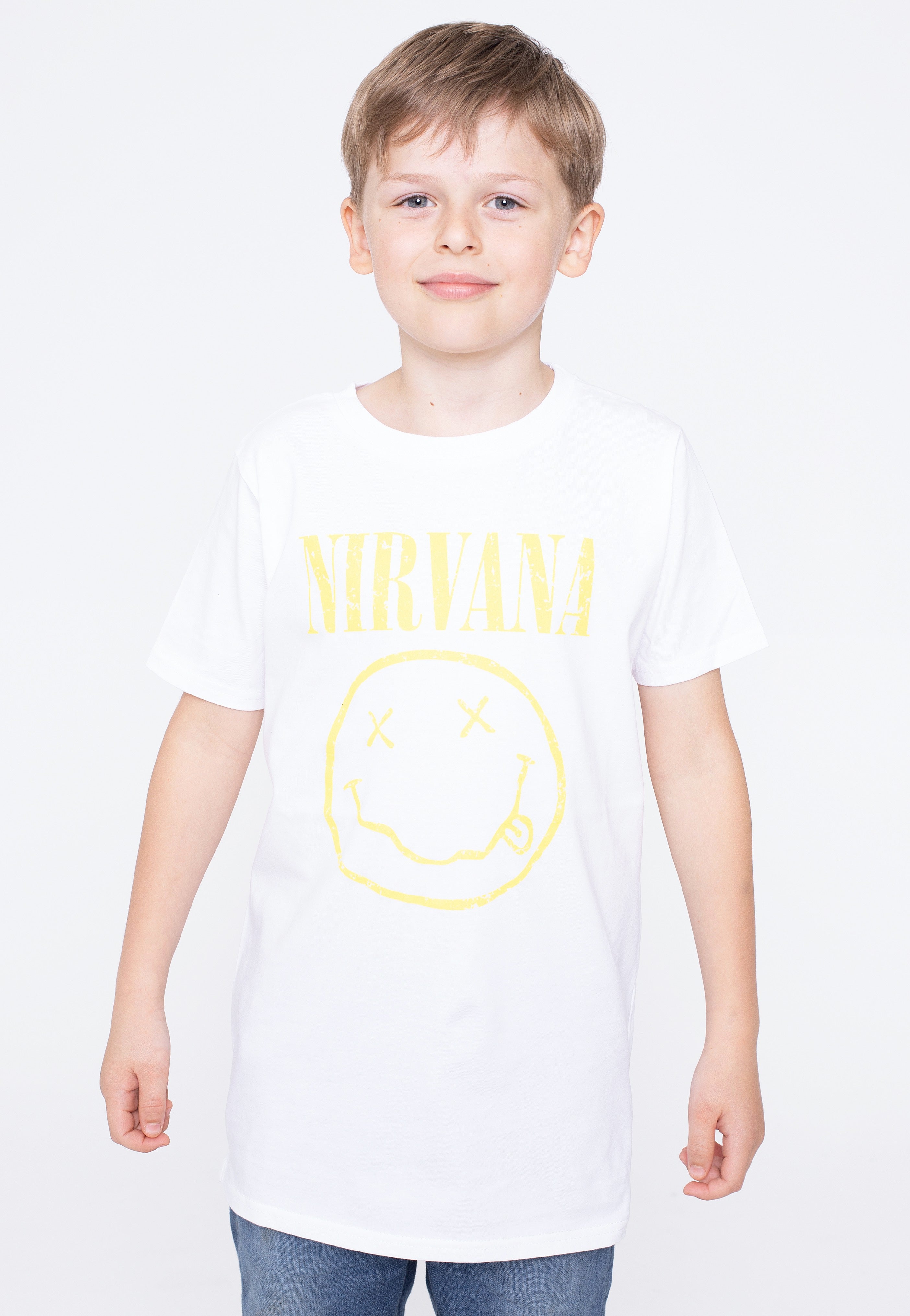 Nirvana - Yellow Happy Face Kids White - T-Shirt | Men-Image