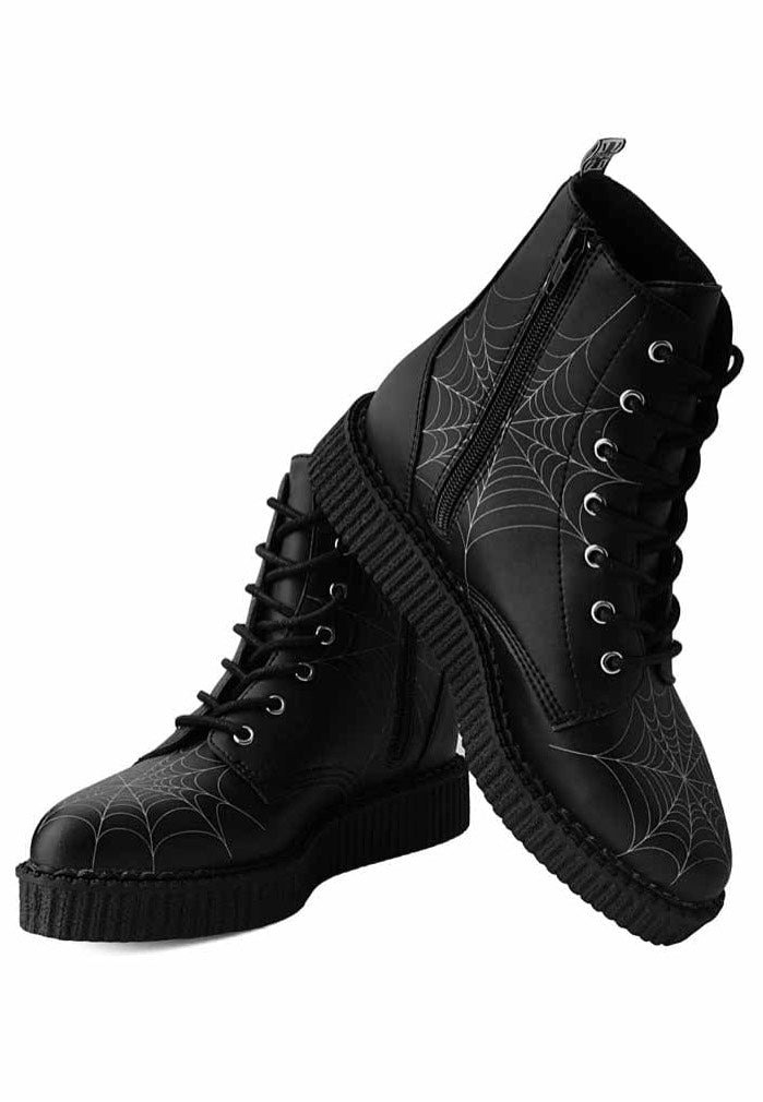 T.U.K. - Pointed Creeper 7 Eye Boot Spiders Web Black Pu - Girl Shoes | Women-Image