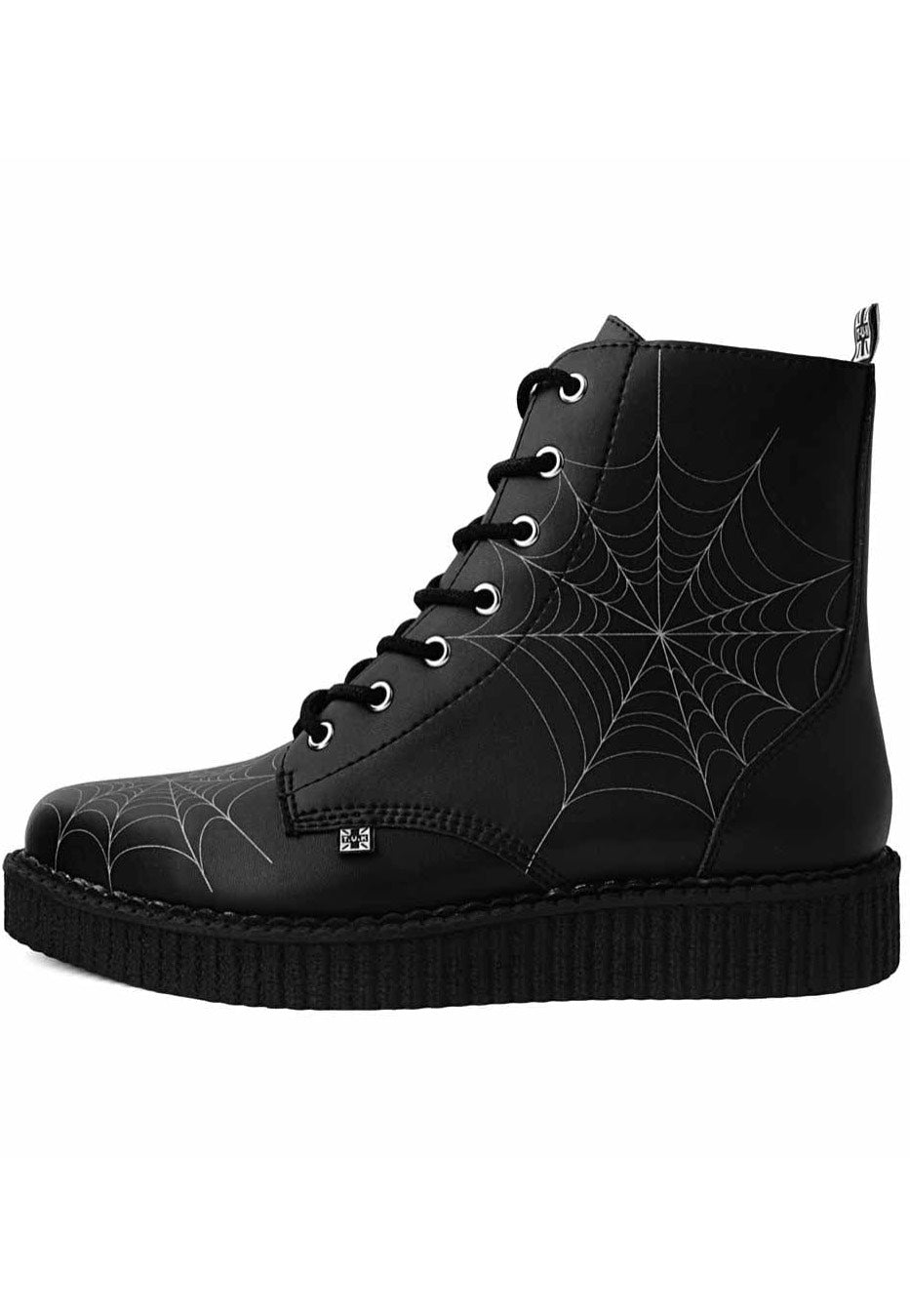 T.U.K. - Pointed Creeper 7 Eye Boot Spiders Web Black Pu - Girl Shoes | Women-Image