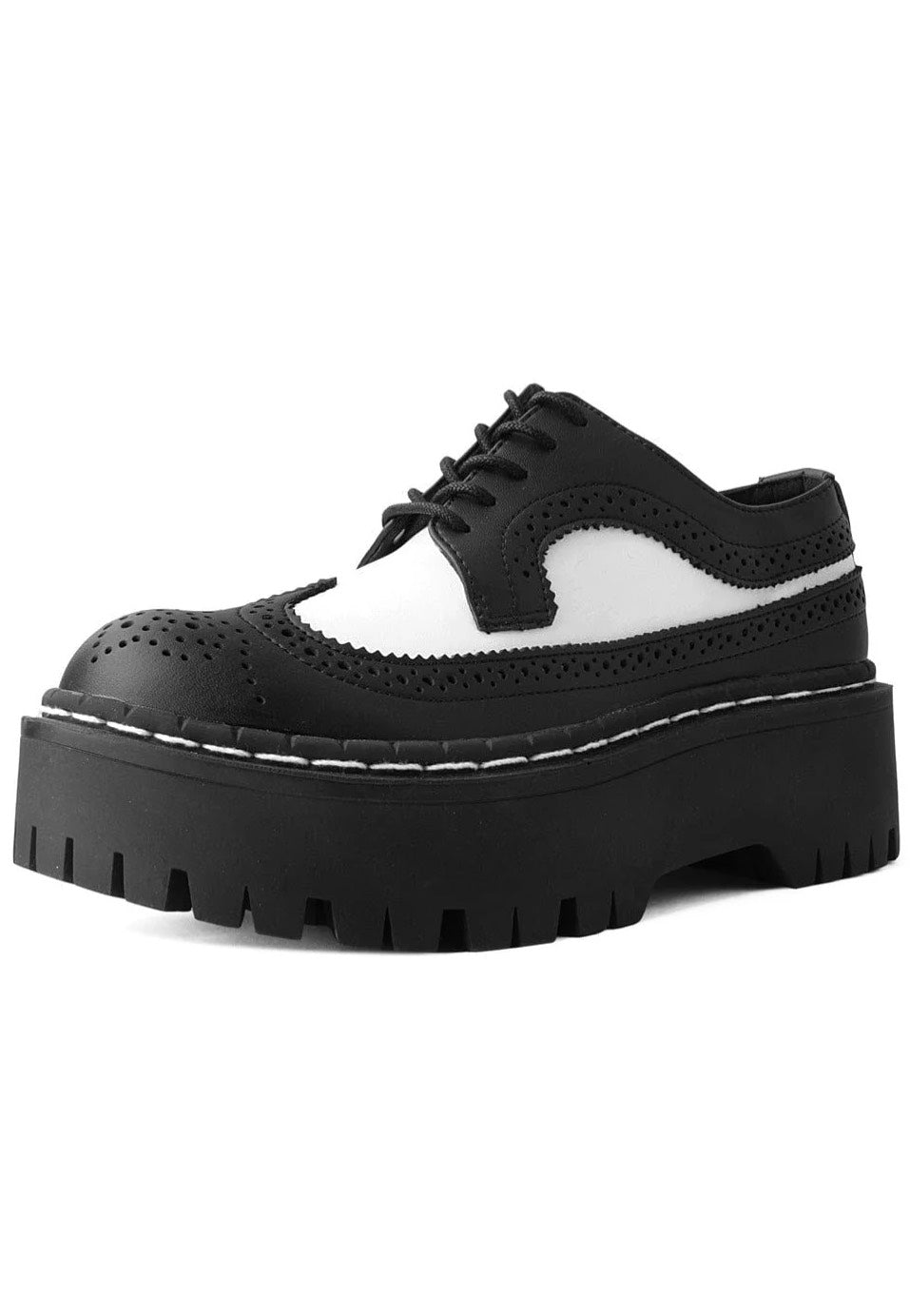 T.U.K. - Double Decker Brogue Lace Up Black/White - Girl Shoes | Women-Image