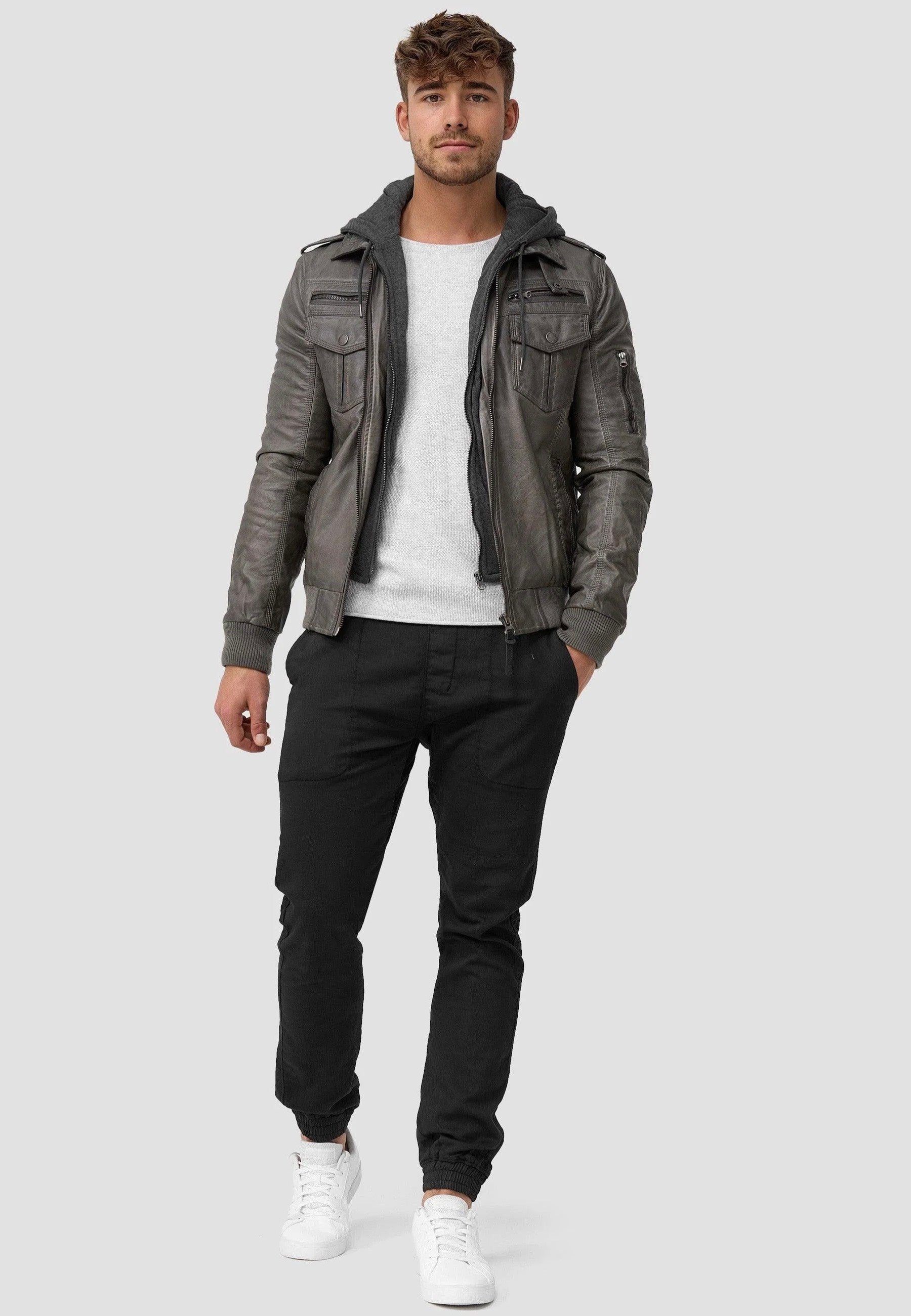 Indicode - Aaron Dark Grey - Leather Jacket | Men-Image