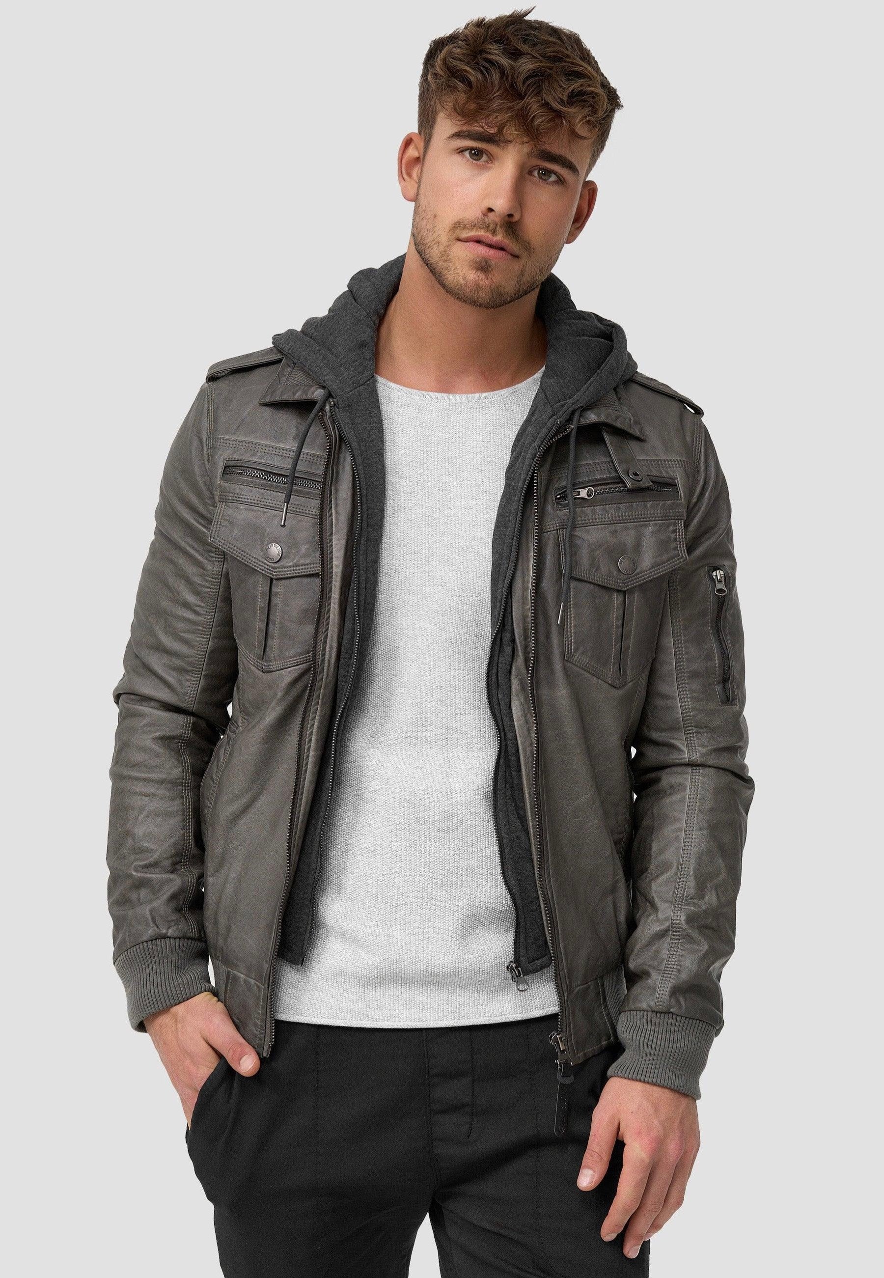 Indicode - Aaron Dark Grey - Leather Jacket | Men-Image