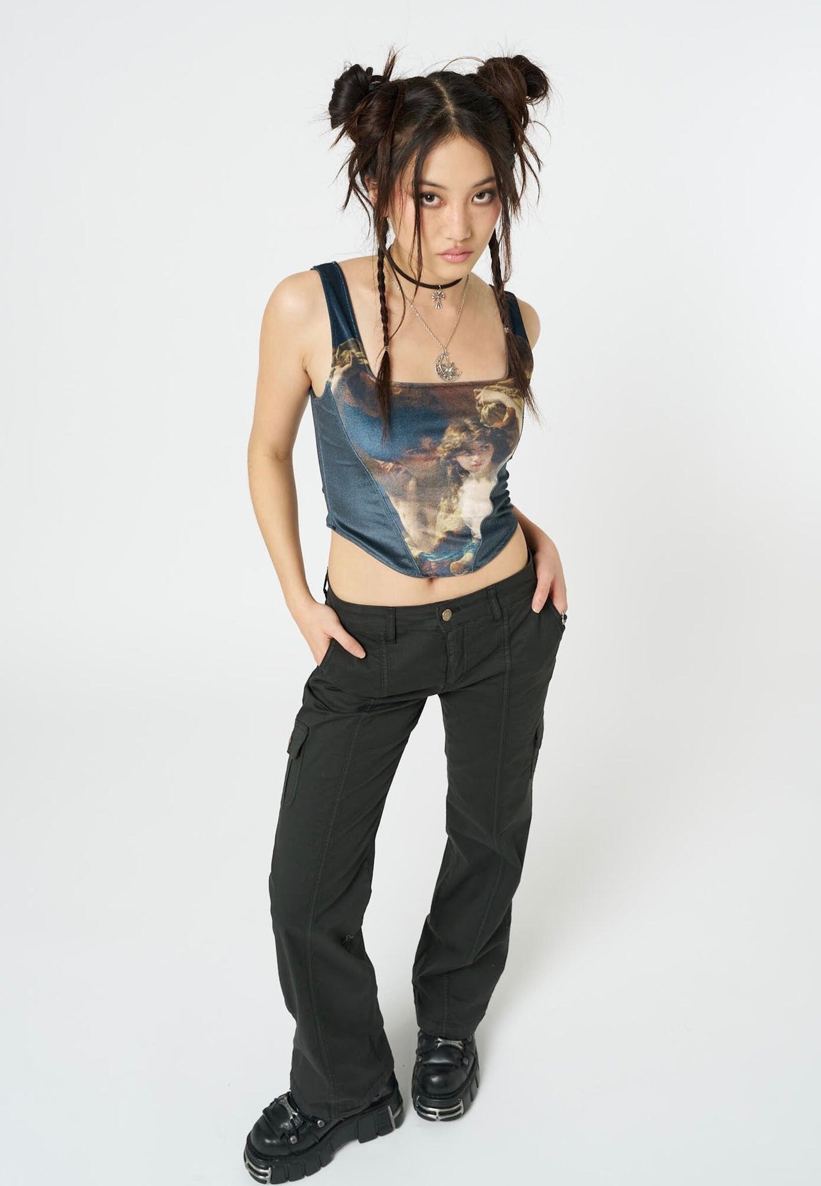 Minga London - Arieta Black Velvet Corset Crop - Top | Women-Image