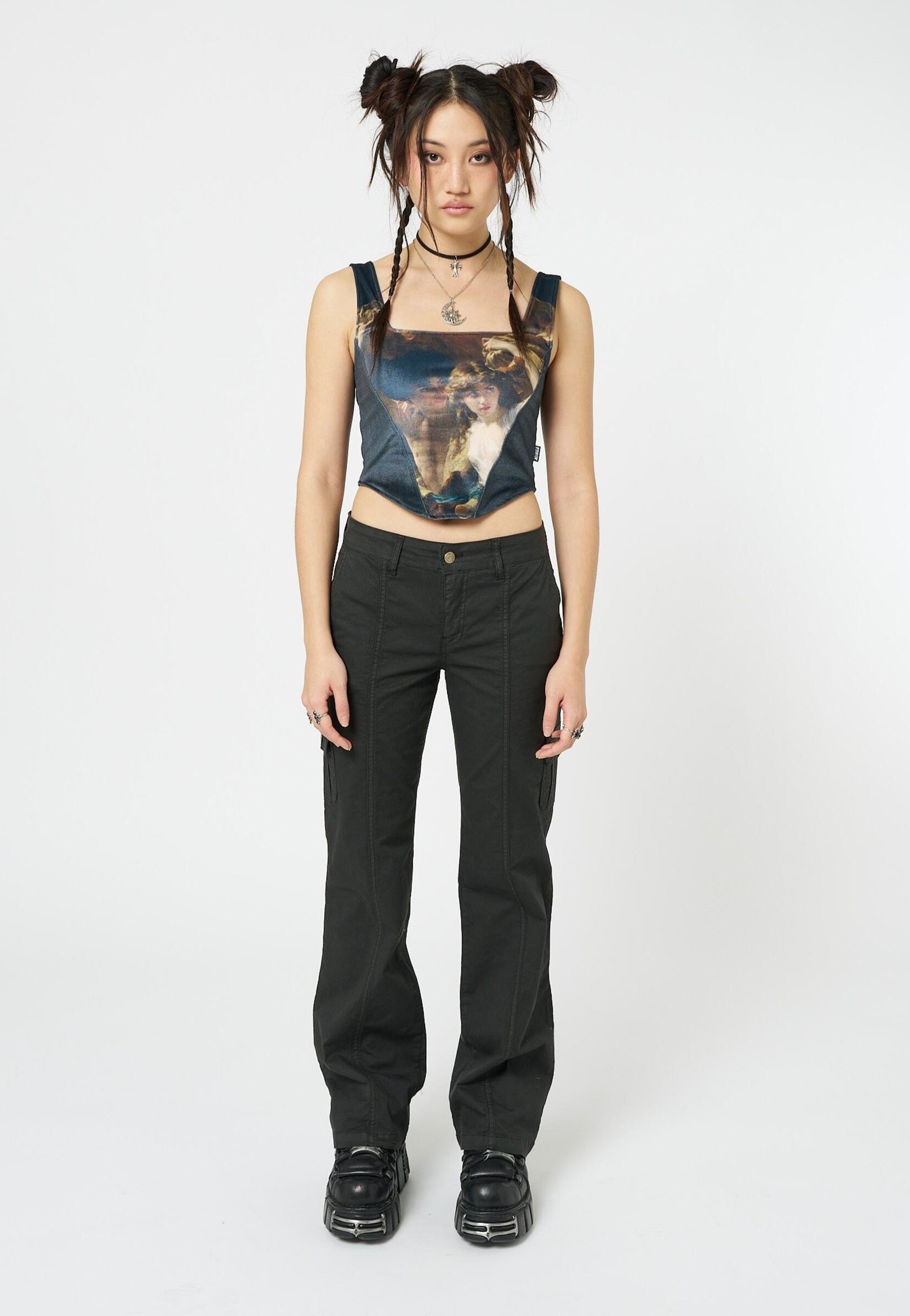 Minga London - Arieta Black Velvet Corset Crop - Top | Women-Image