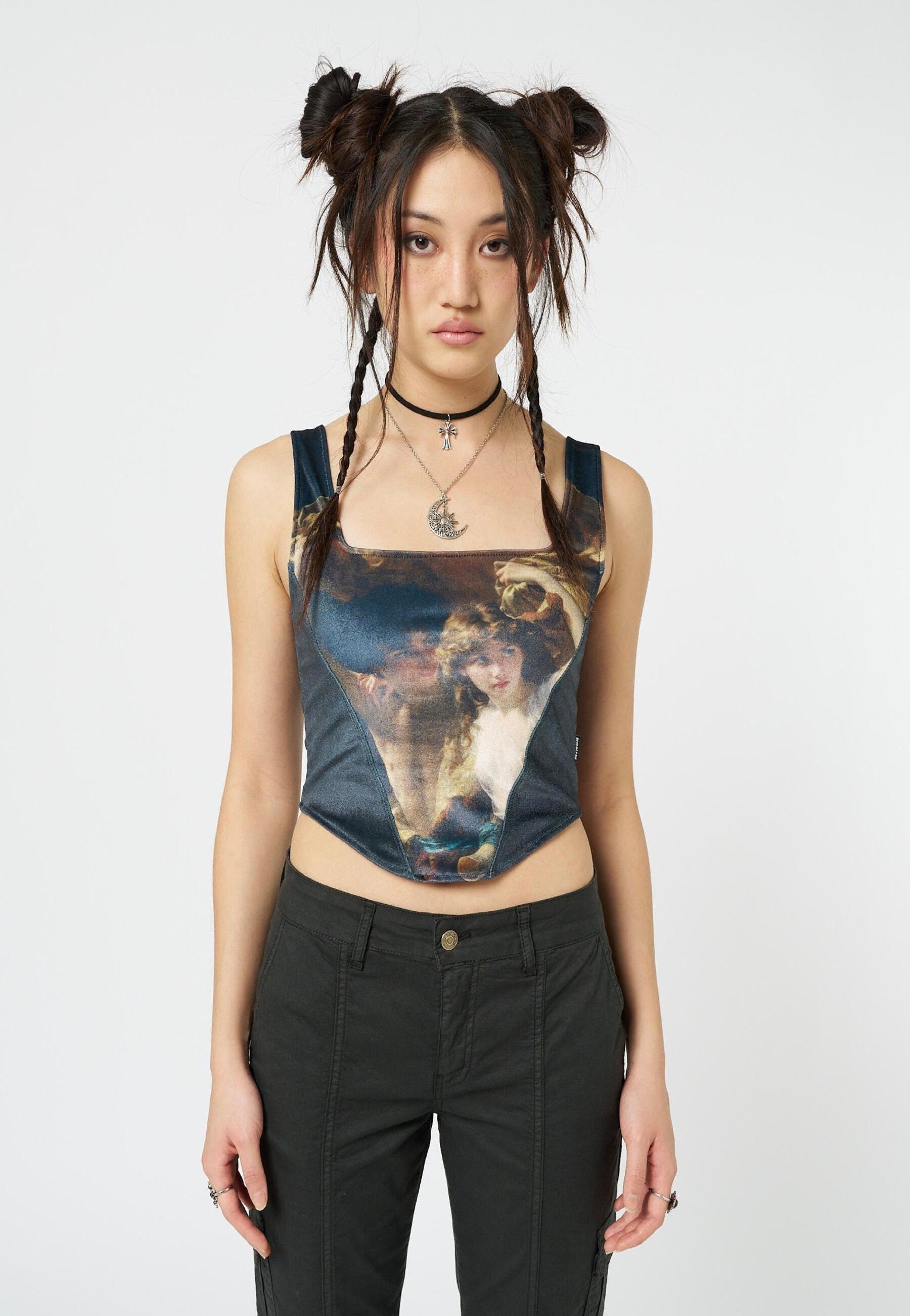 Minga London - Arieta Black Velvet Corset Crop - Top | Women-Image