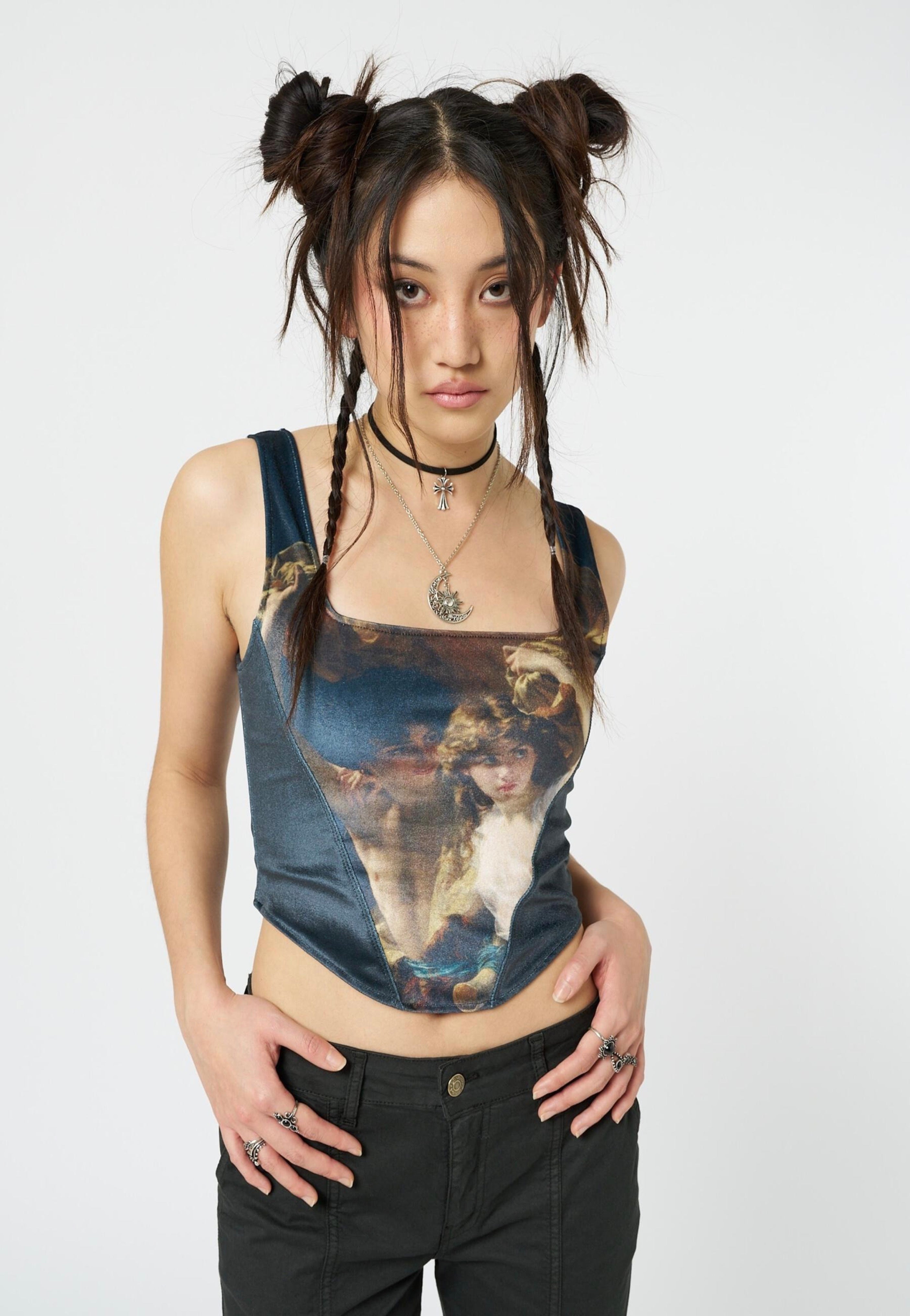 Minga London - Arieta Black Velvet Corset Crop - Top | Women-Image