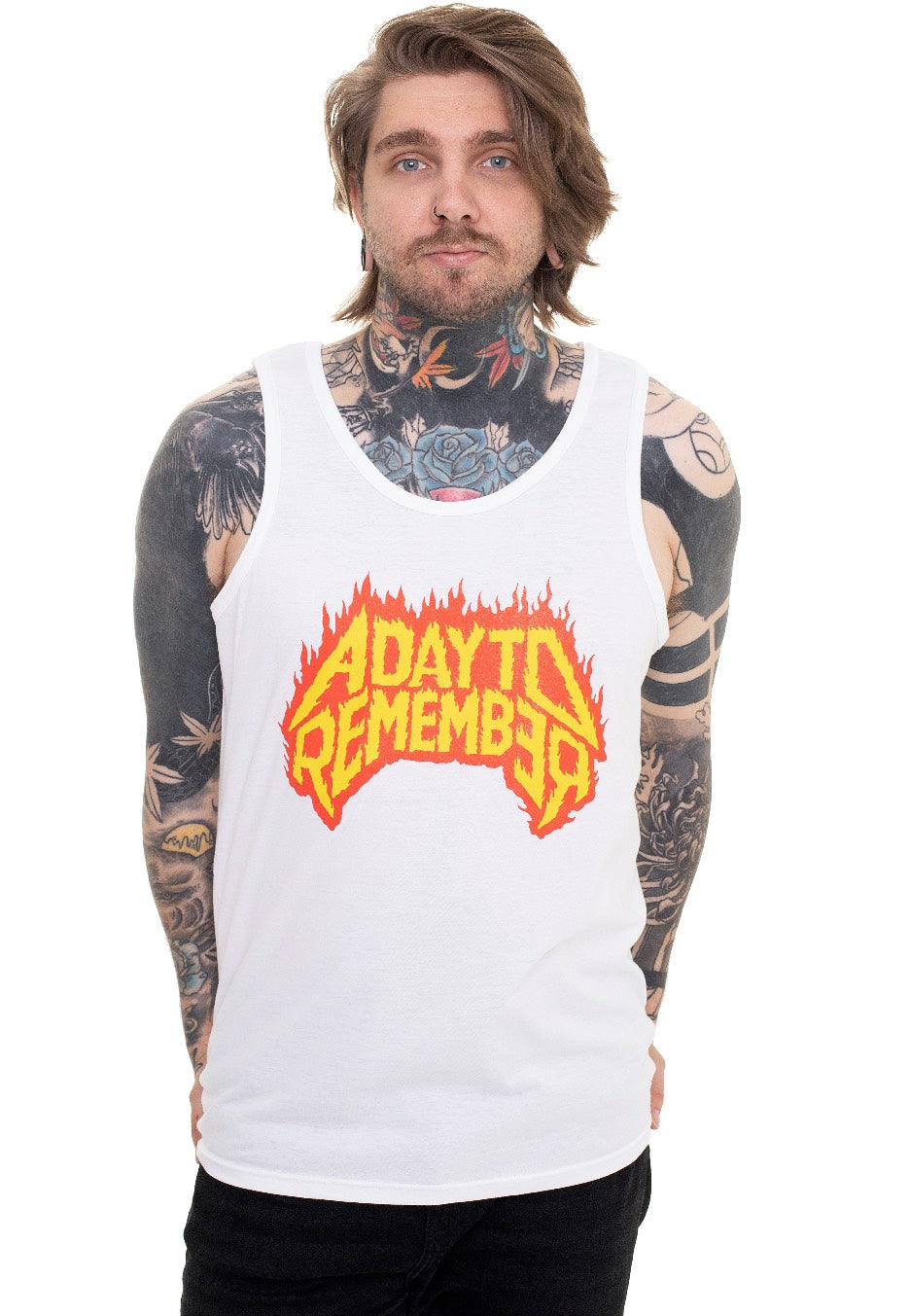 A Day To Remember - Flaming Skull White - Tank | Men-Image