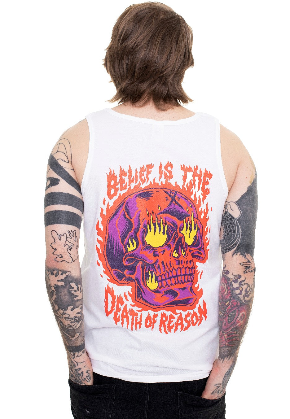 A Day To Remember - Flaming Skull White - Tank | Men-Image