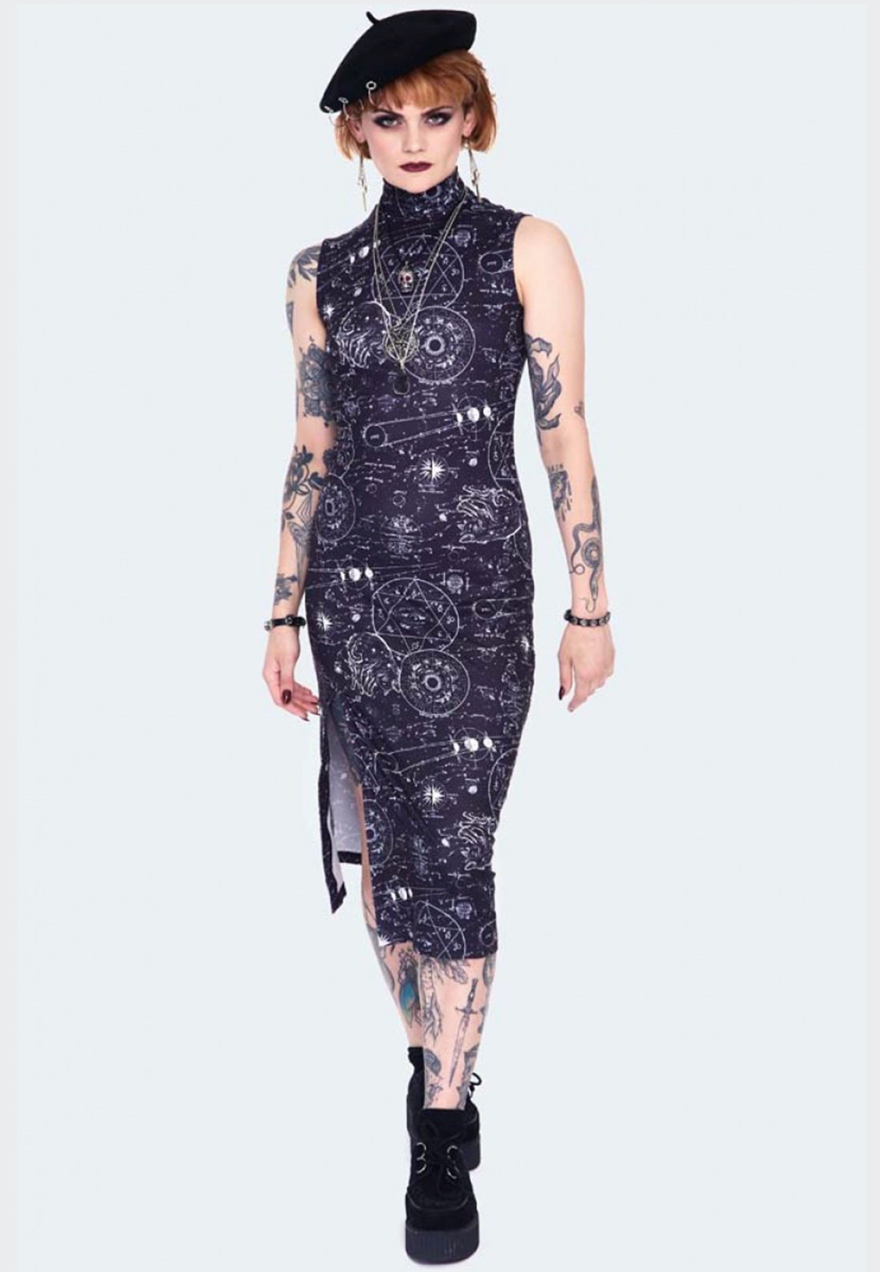 Jawbreaker - Alchemy Cat Print Midi Cut Out Black - Dress | Women-Image