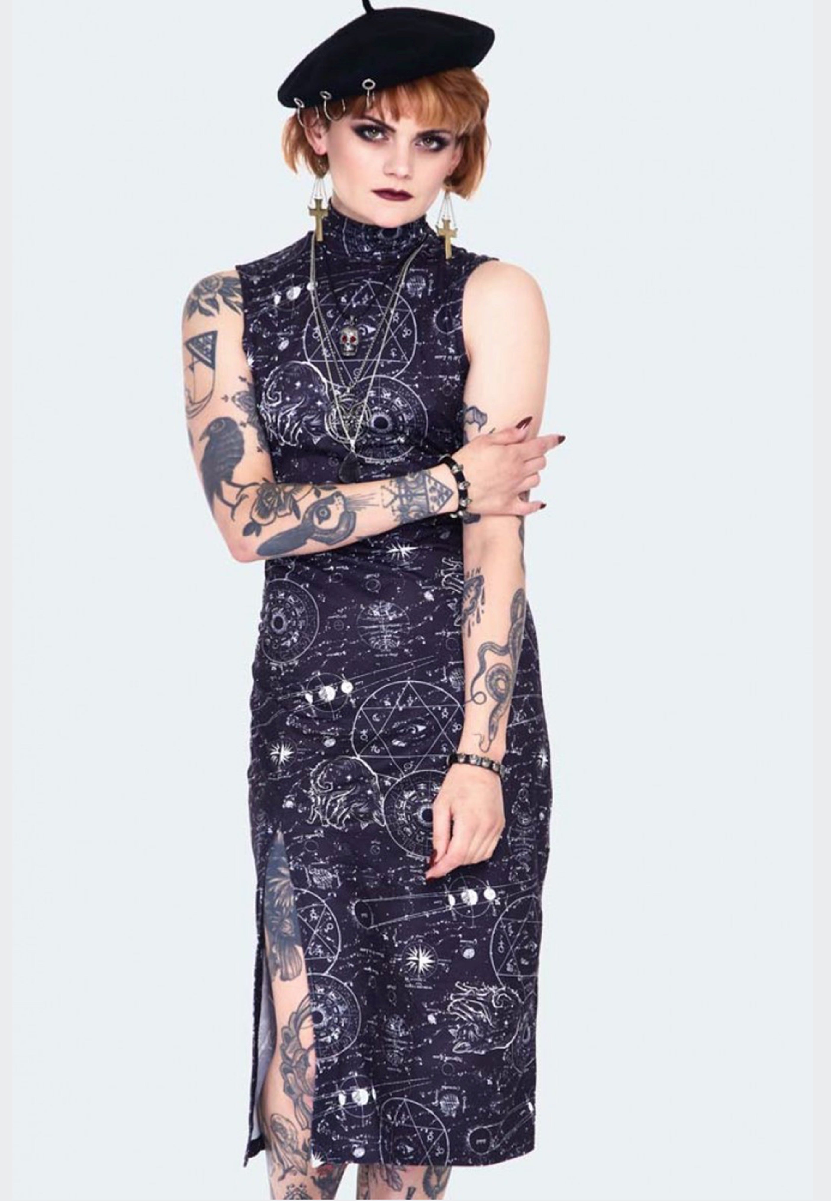 Jawbreaker - Alchemy Cat Print Midi Cut Out Black - Dress | Women-Image