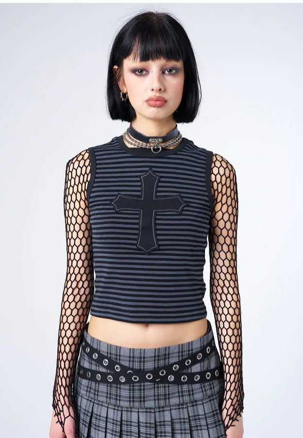 Minga London - Anastasia Cross Striped Black - Tank | Women-Image