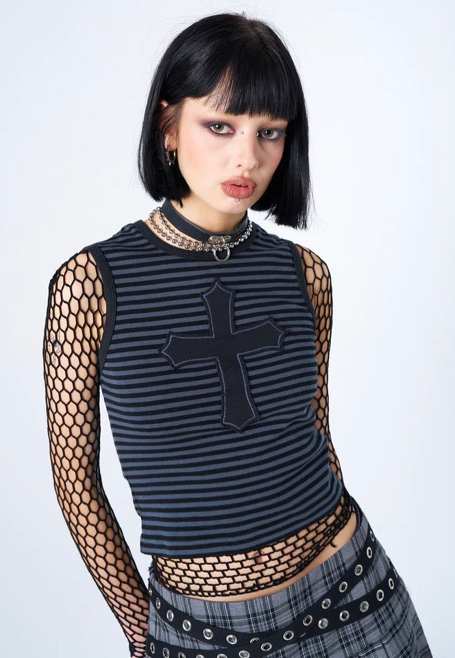 Minga London - Anastasia Cross Striped Black - Tank | Women-Image