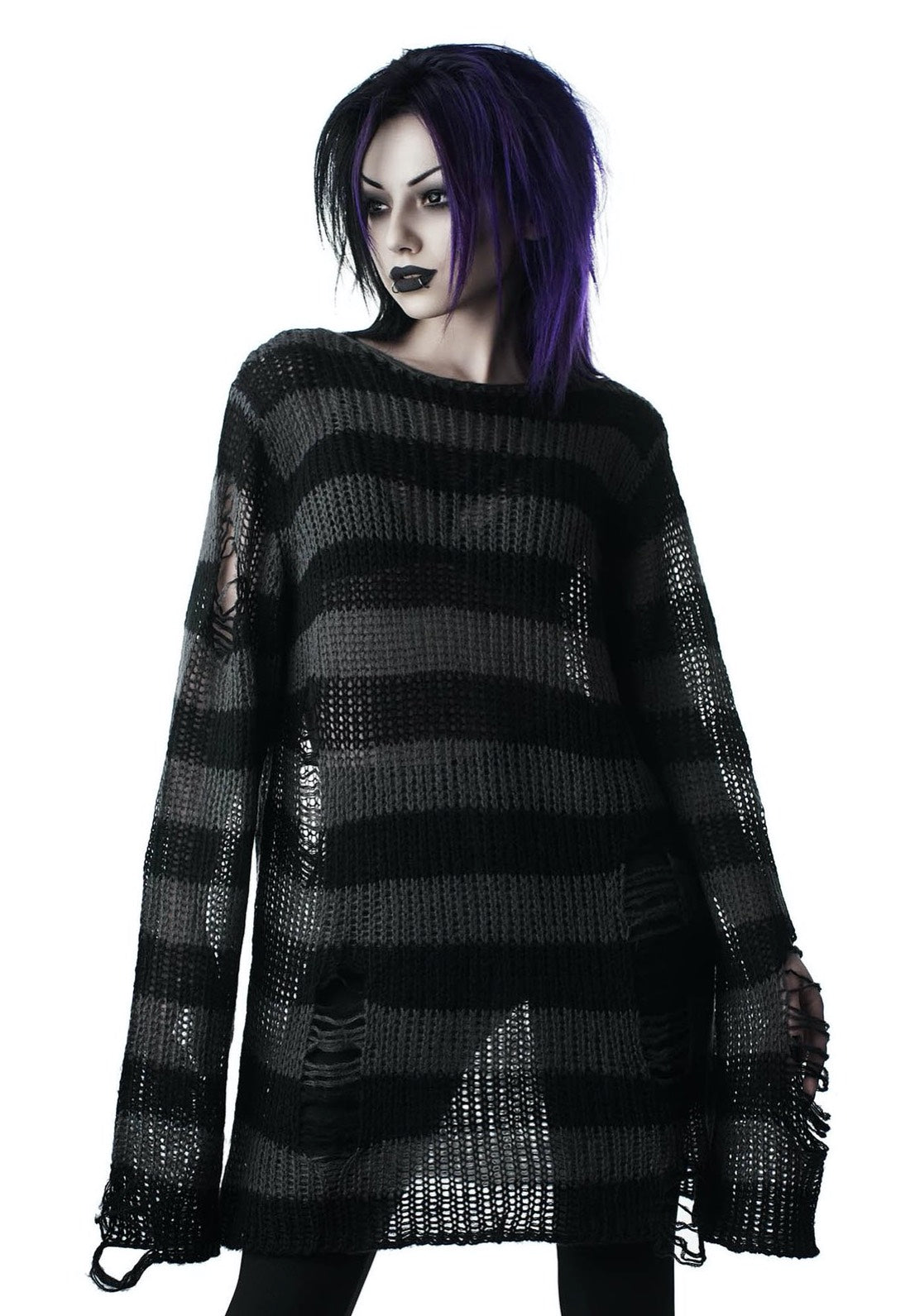 Killstar - Ash Distress Knit Black - Pullover | Women-Image