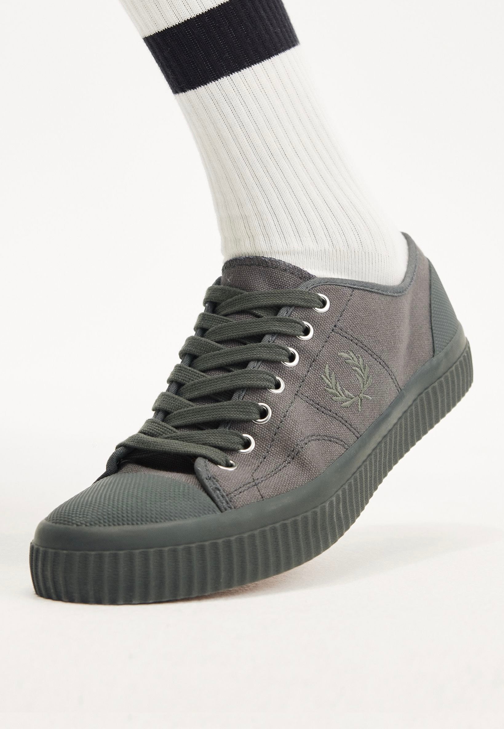 Fred Perry Hughes Low Canvas Field Green Warm Grey Shoes Impericon