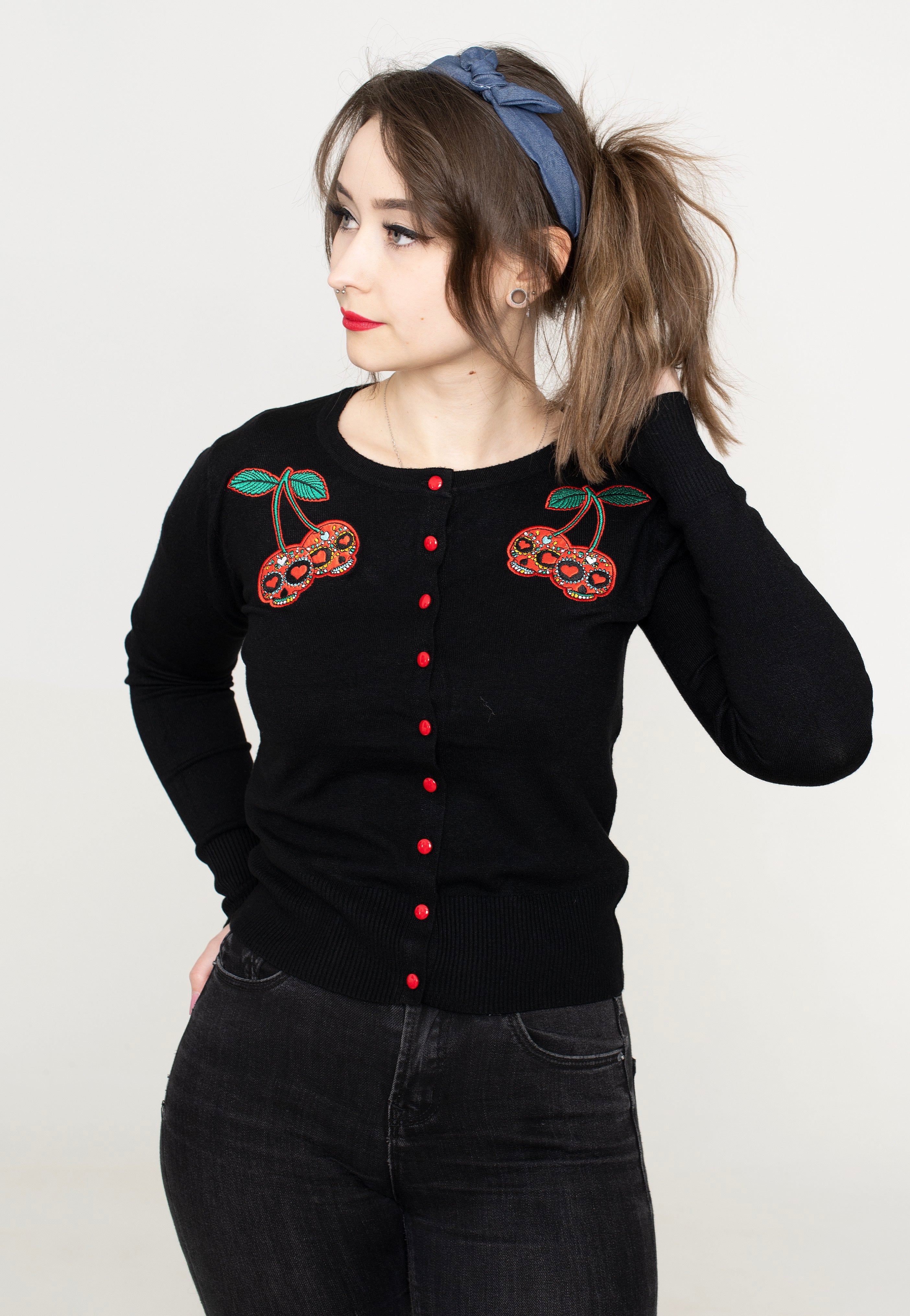 Banned Apparel - Black Cherry Skulls Black - Cardigan | Women-Image