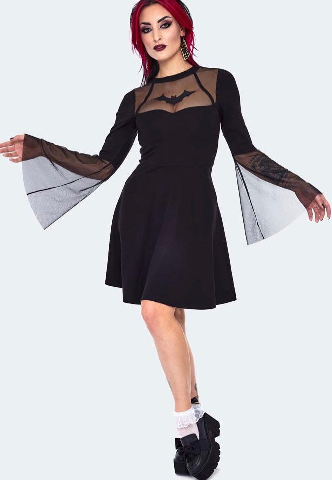 Jawbreaker - Bat Embroidered Mini Black - Dress | Women-Image