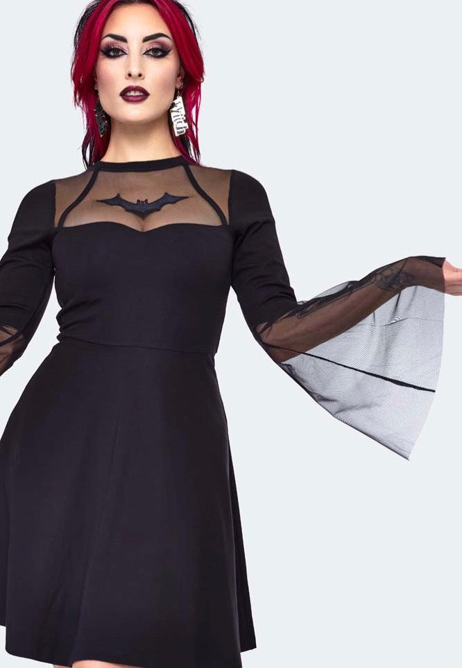 Jawbreaker - Bat Embroidered Mini Black - Dress | Women-Image