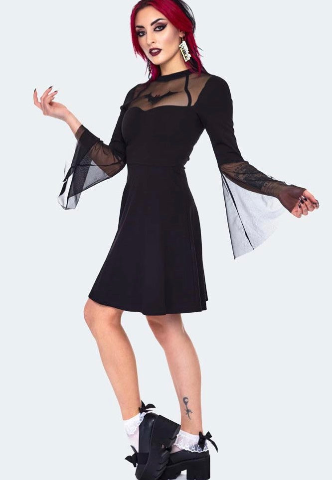 Jawbreaker - Bat Embroidered Mini Black - Dress | Women-Image