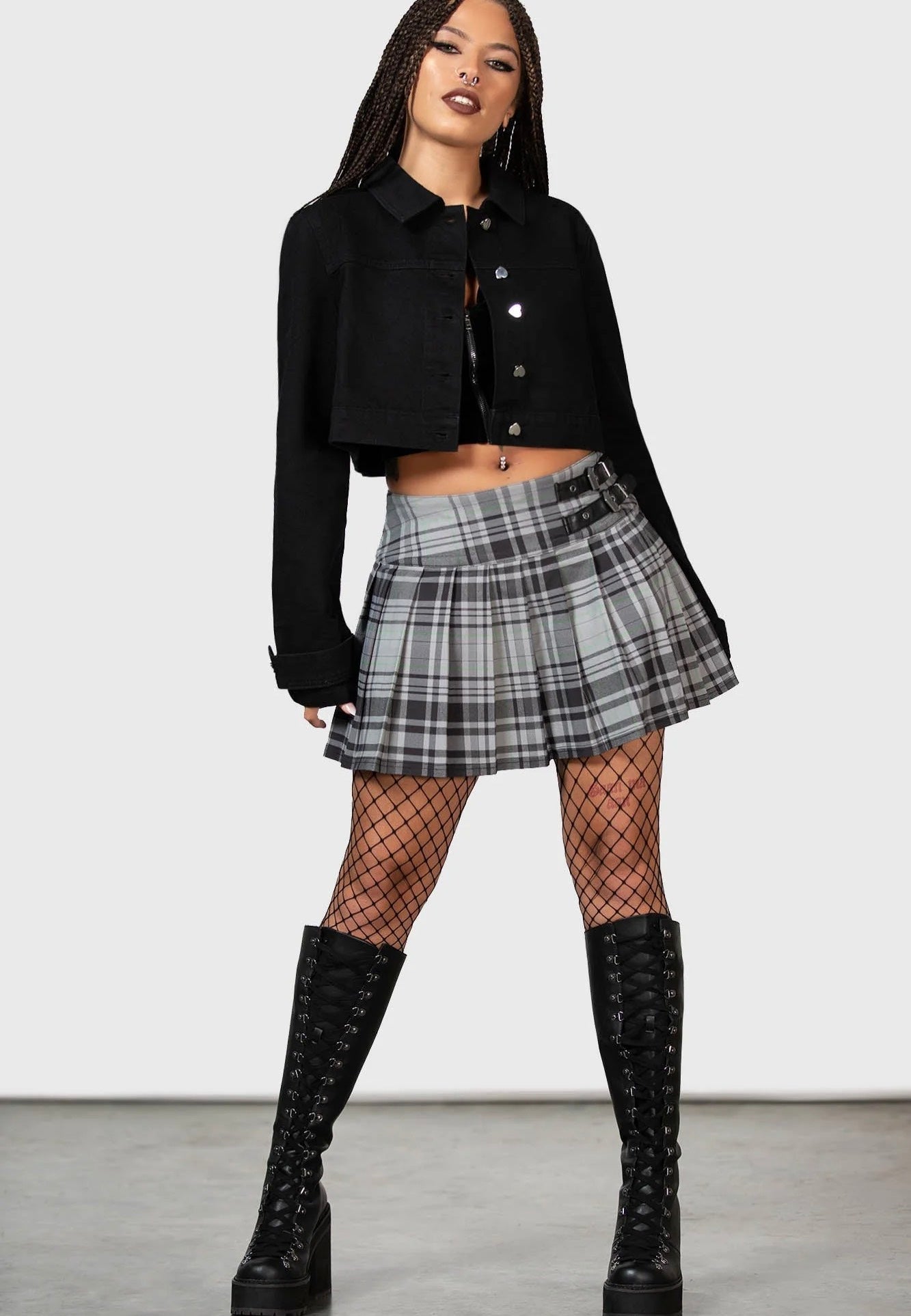 Killstar - Bat Girl Mini Grey Tartan - Skirt | Women-Image