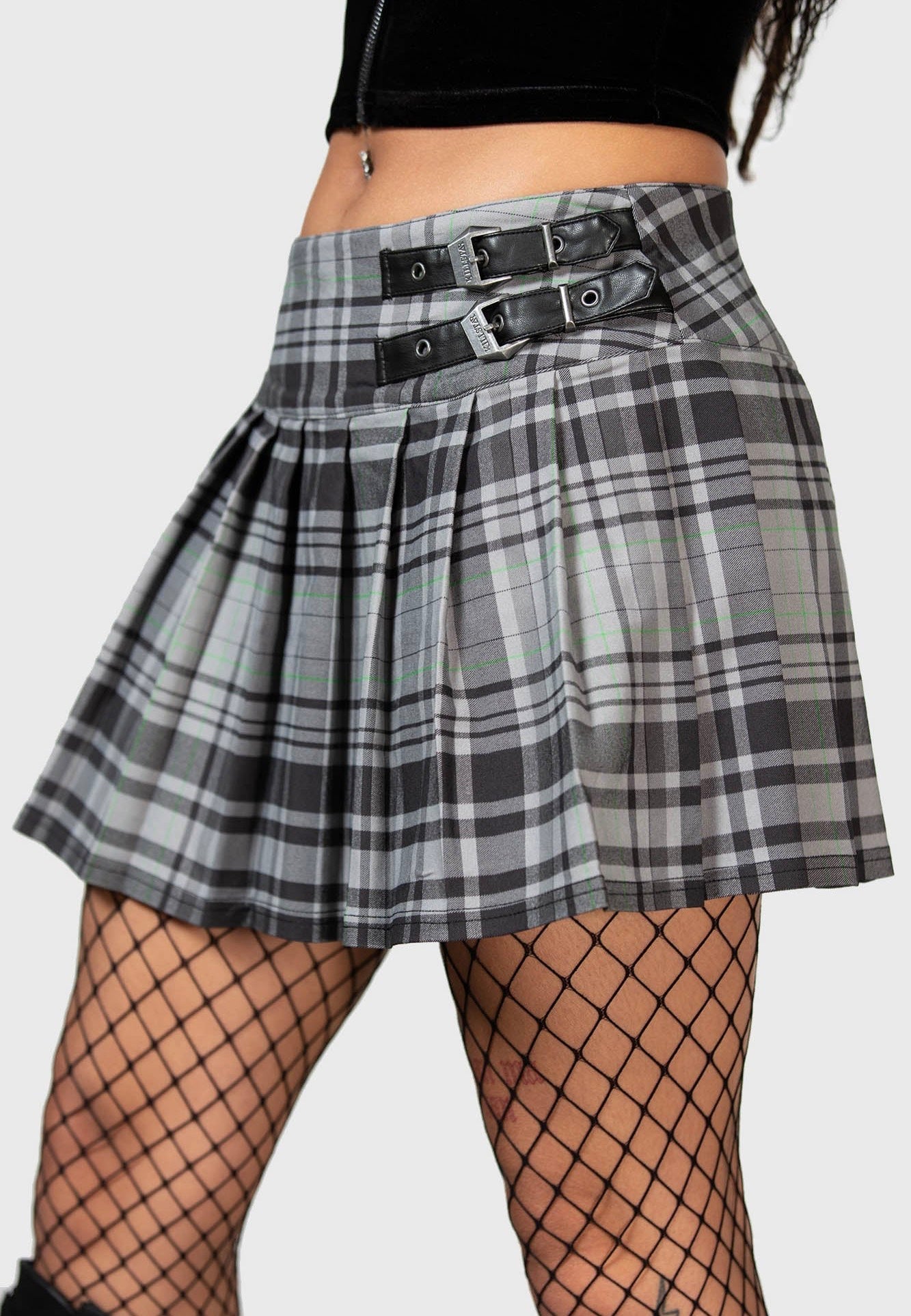 Killstar - Bat Girl Mini Grey Tartan - Skirt | Women-Image