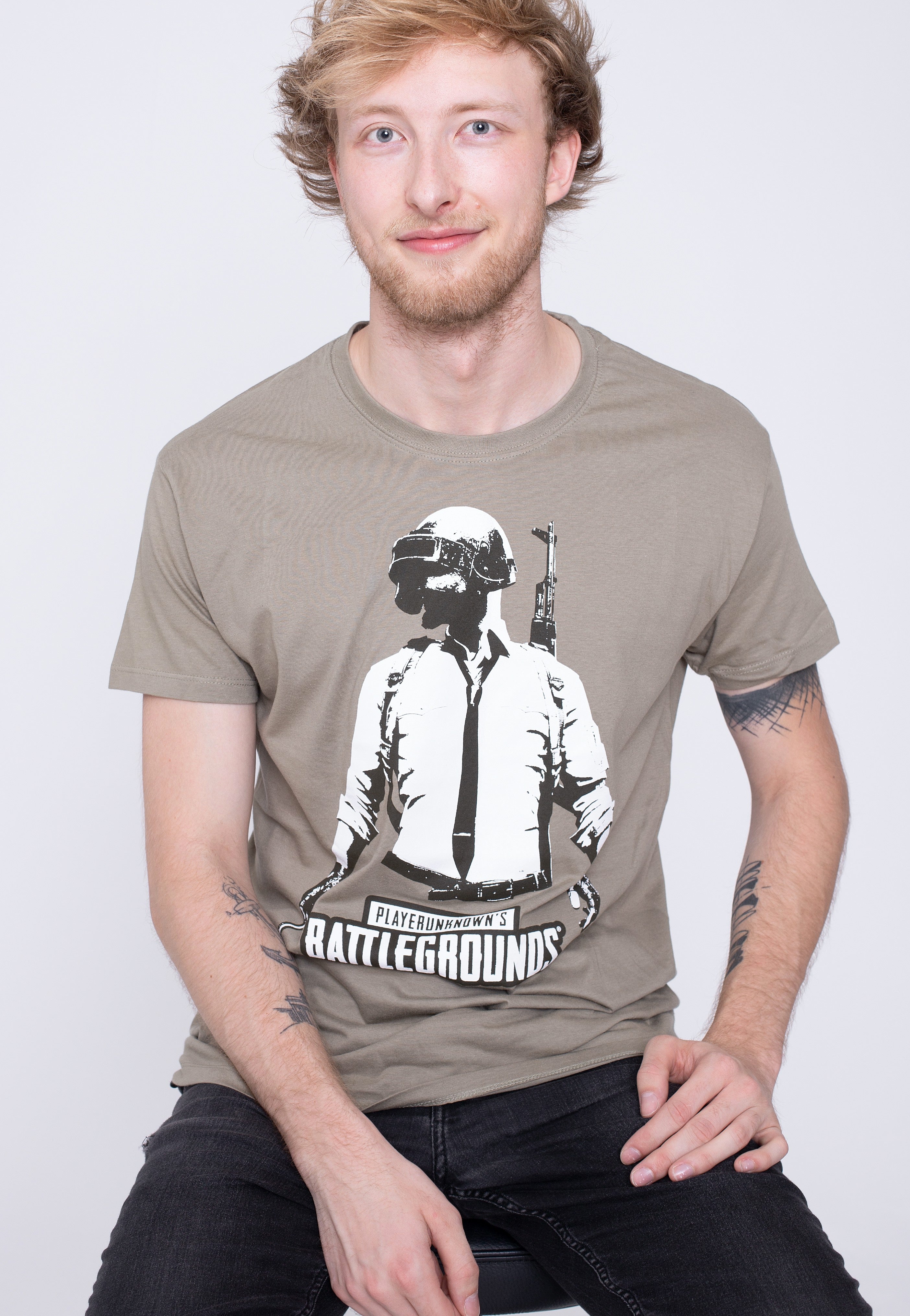 PlayerUnknown's Battlegrounds - Stencil Guy Khaki - T-Shirt | Men-Image