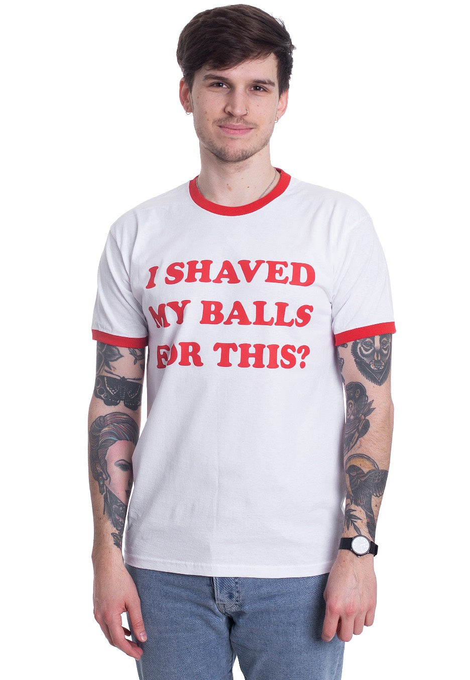 Birds Of Prey - I Shaved My Balls For This Ringer White - T-Shirt | Men-Image